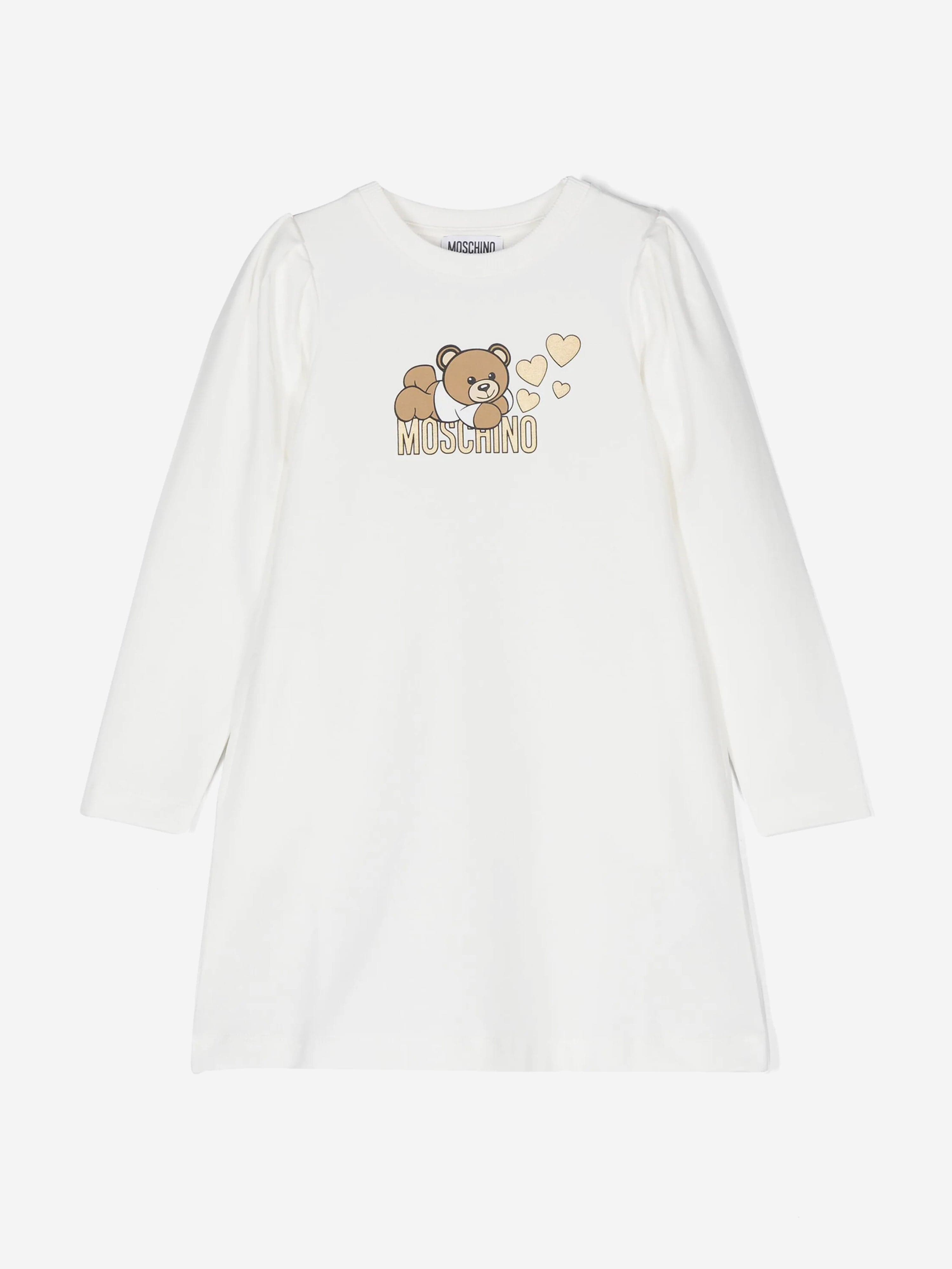 Moschino Girls Teddy Bear Jersey Dress in Ivory