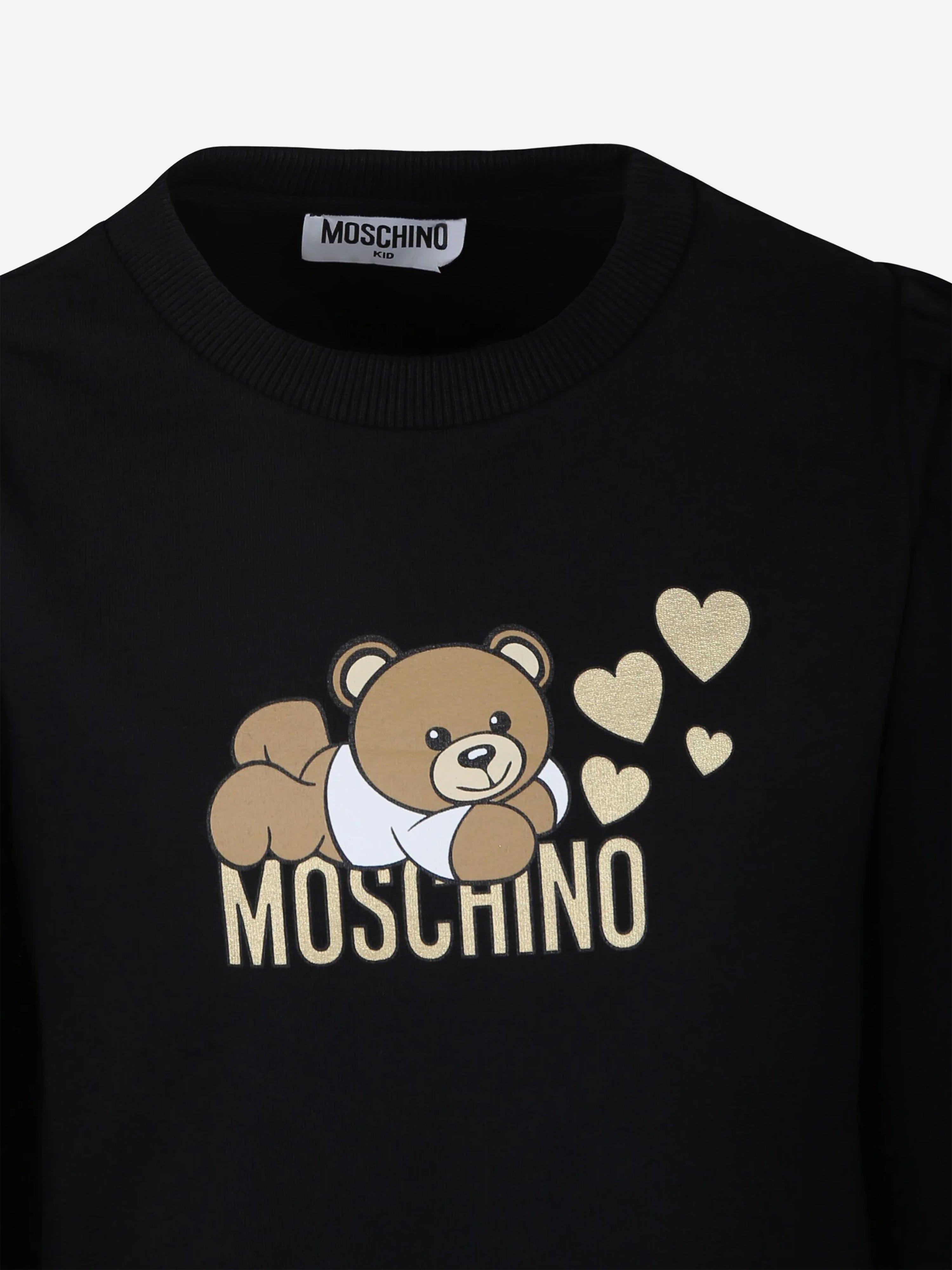 Girls Teddy Bear Jersey Dress in Black