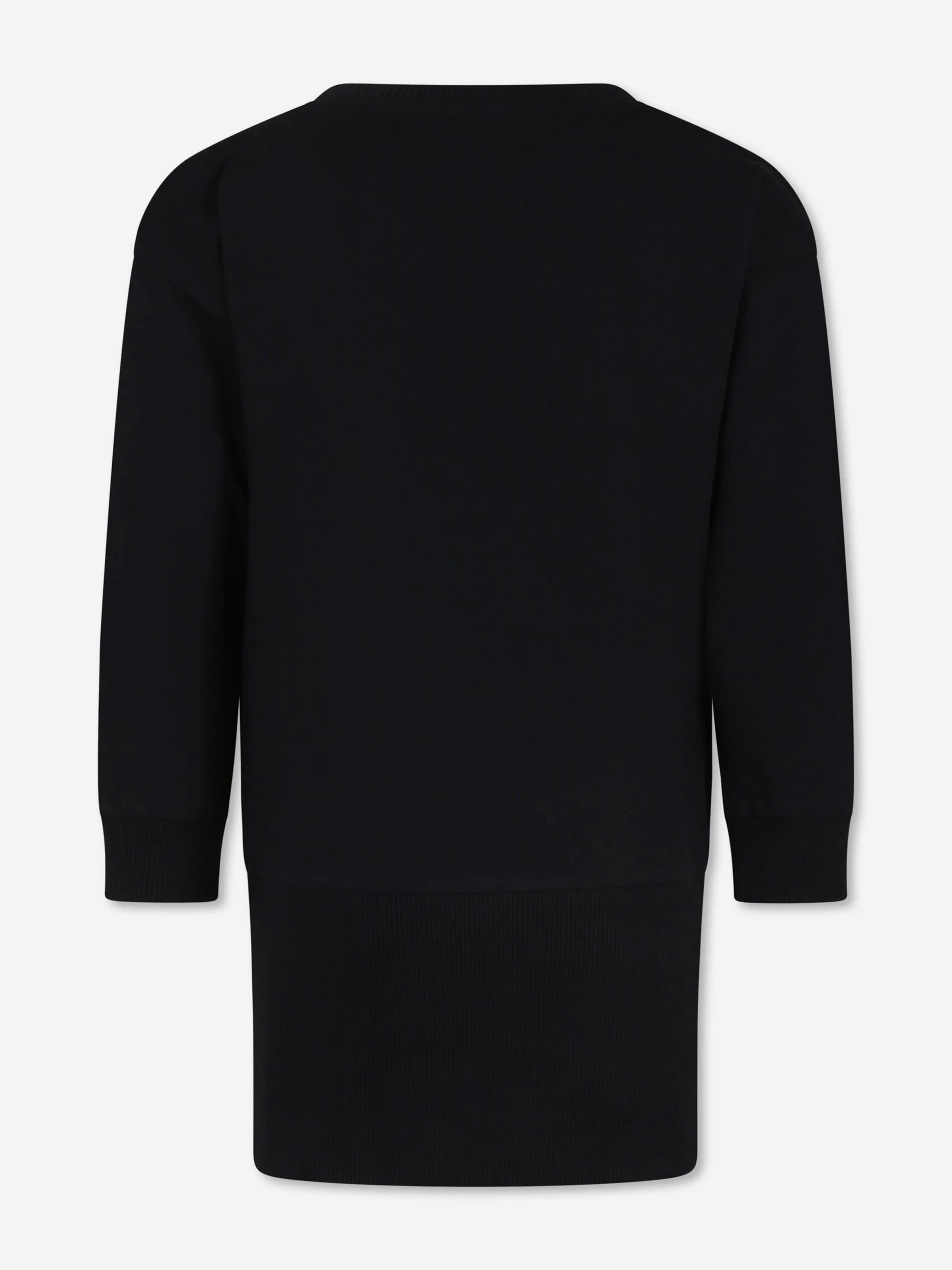 Girls Teddy Bear Sweater Dress in Black