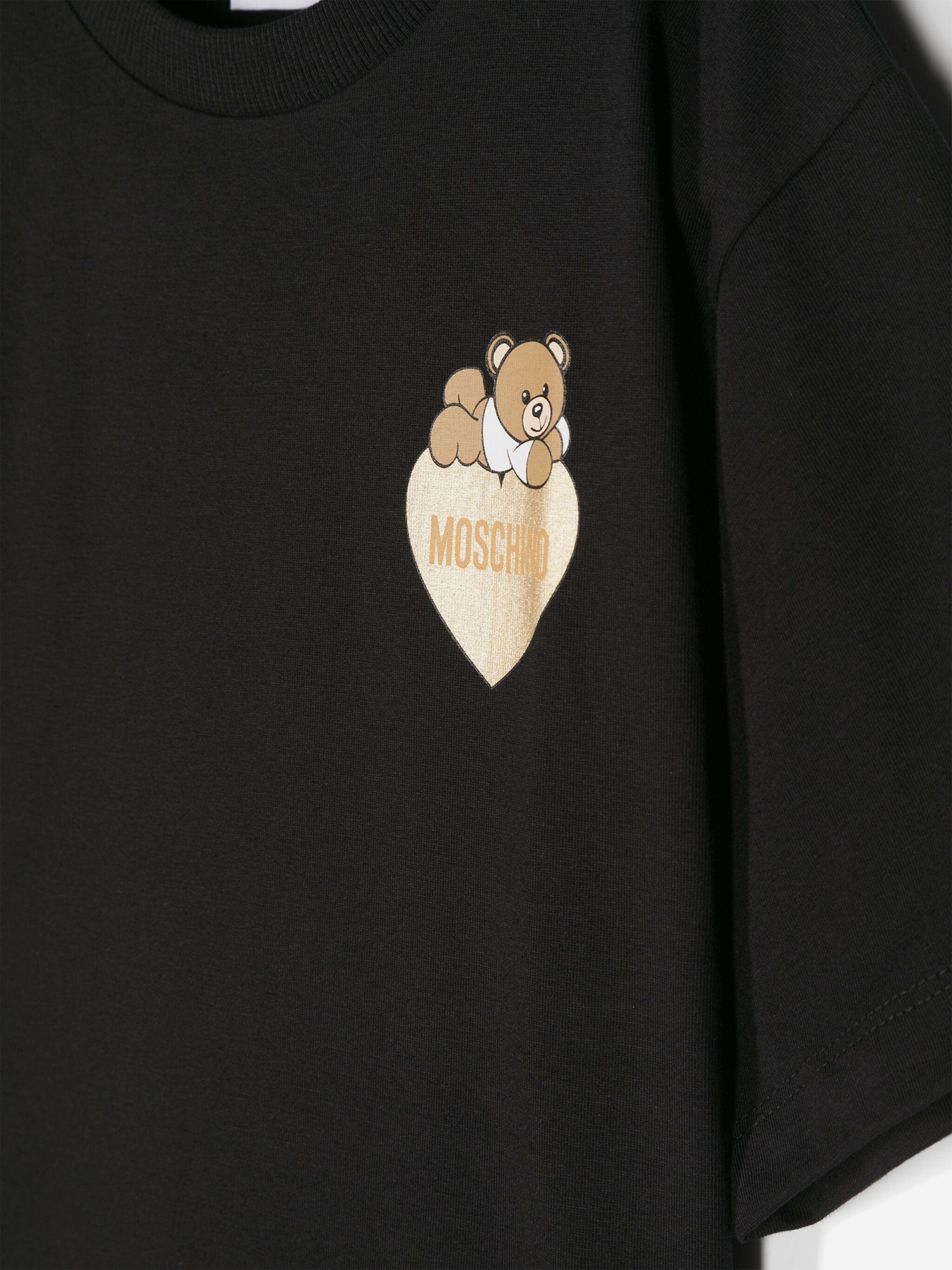 Moschino Girls Bear Heart Logo T-Shirt in Black