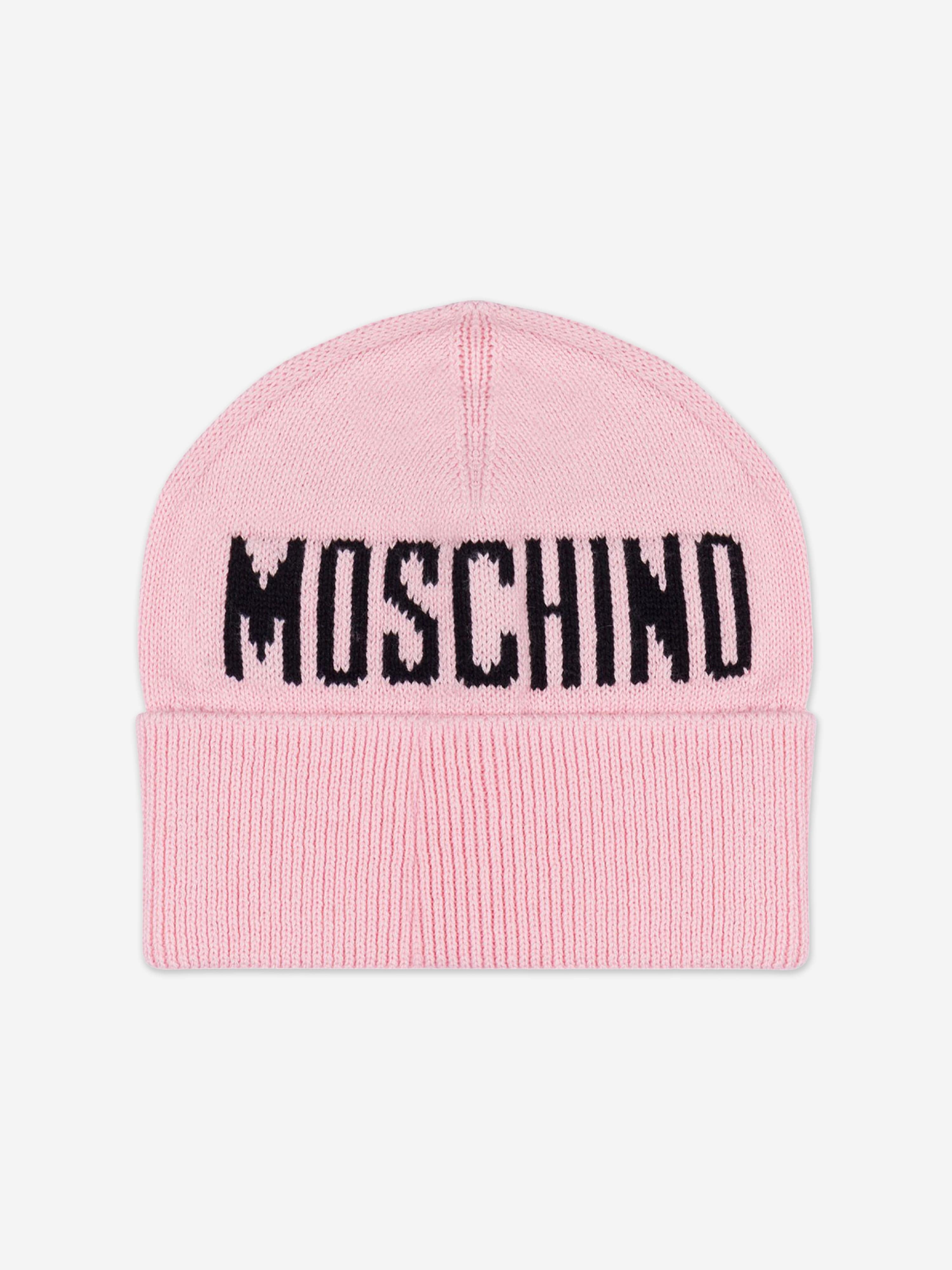 Girls Knitted Logo Beanie Hat in Pink