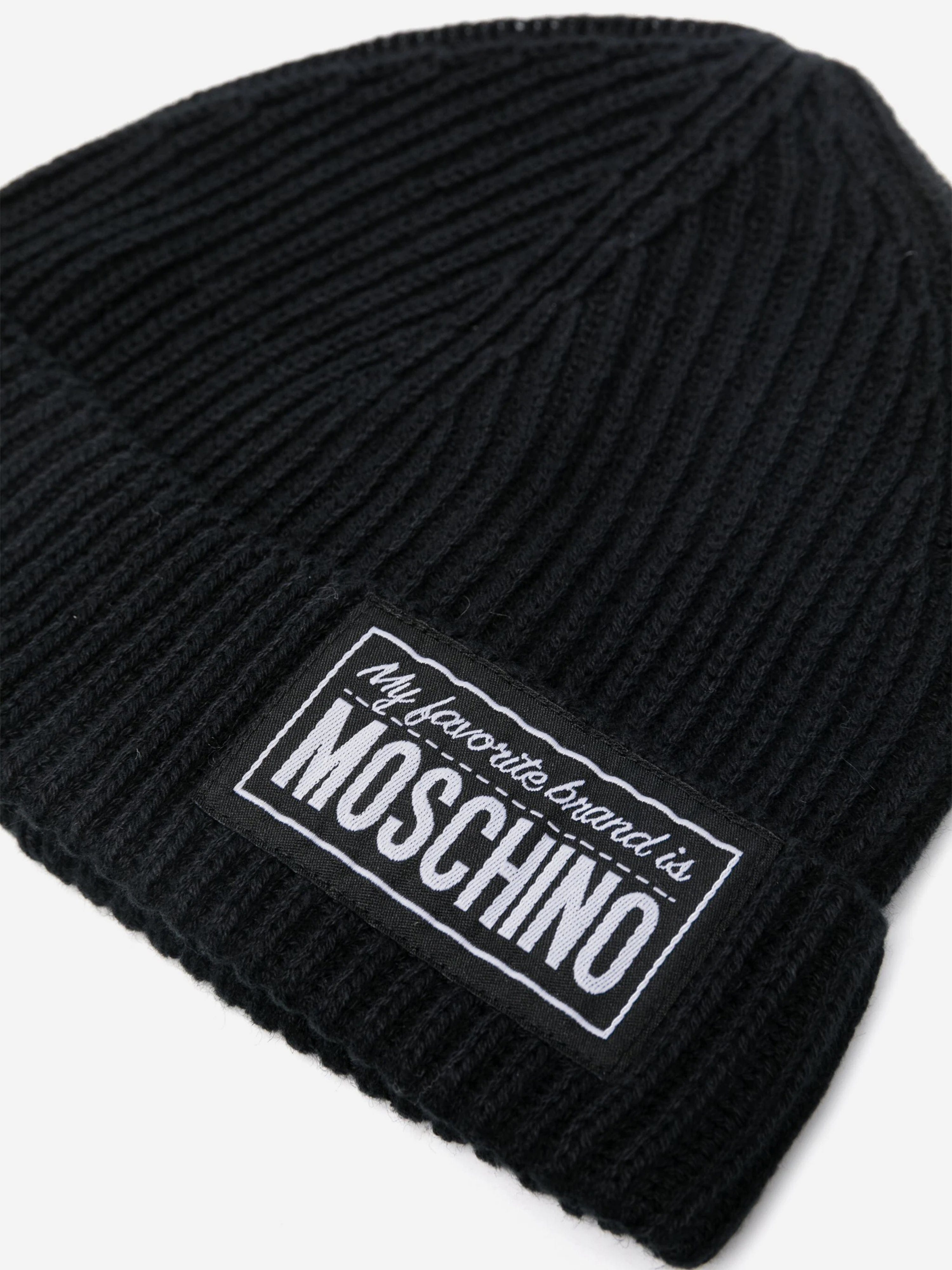 Kids Knitted Logo Beanie Hat in Black