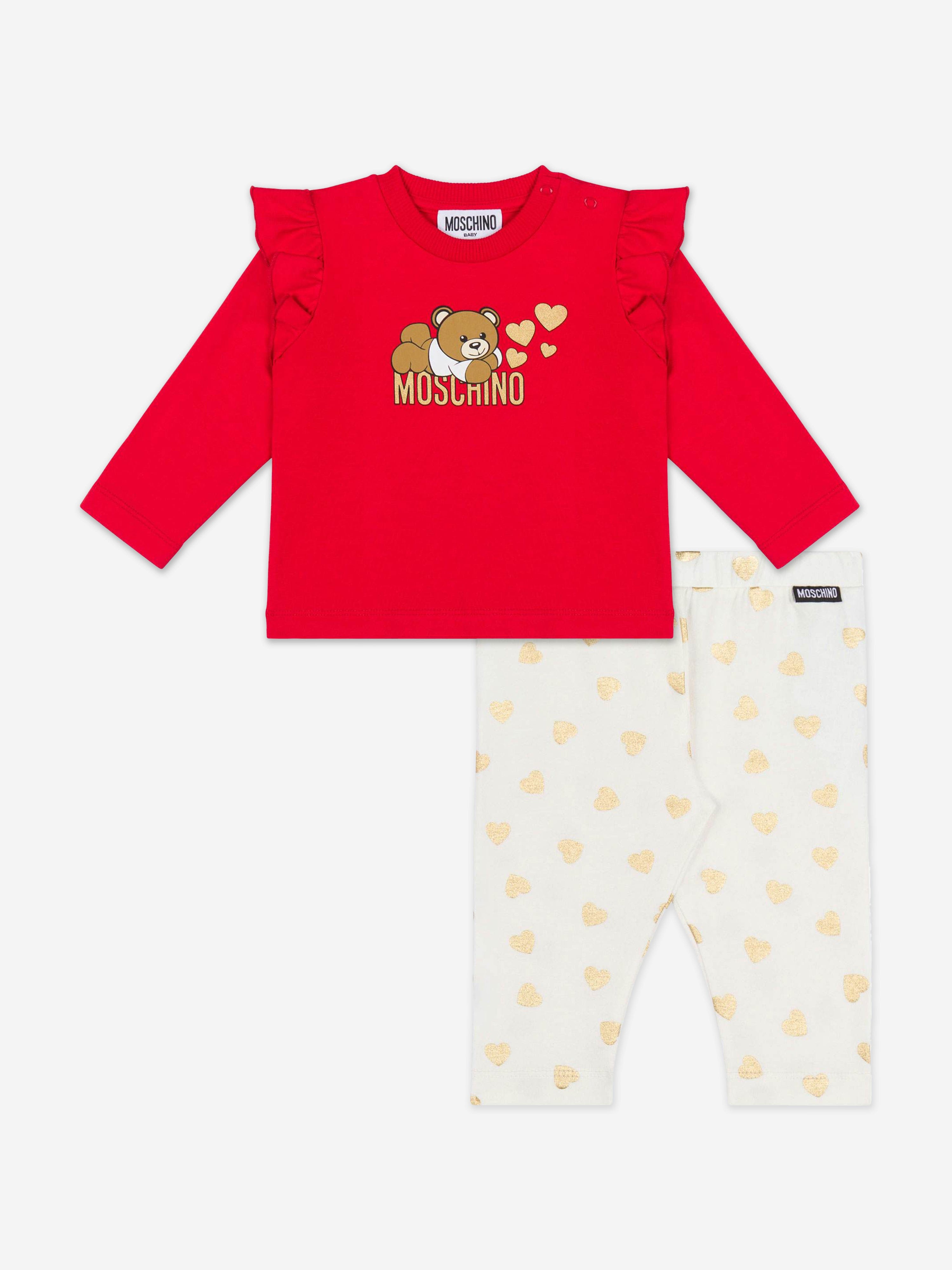 Baby Girls Bear Logo Leggings Set in Red