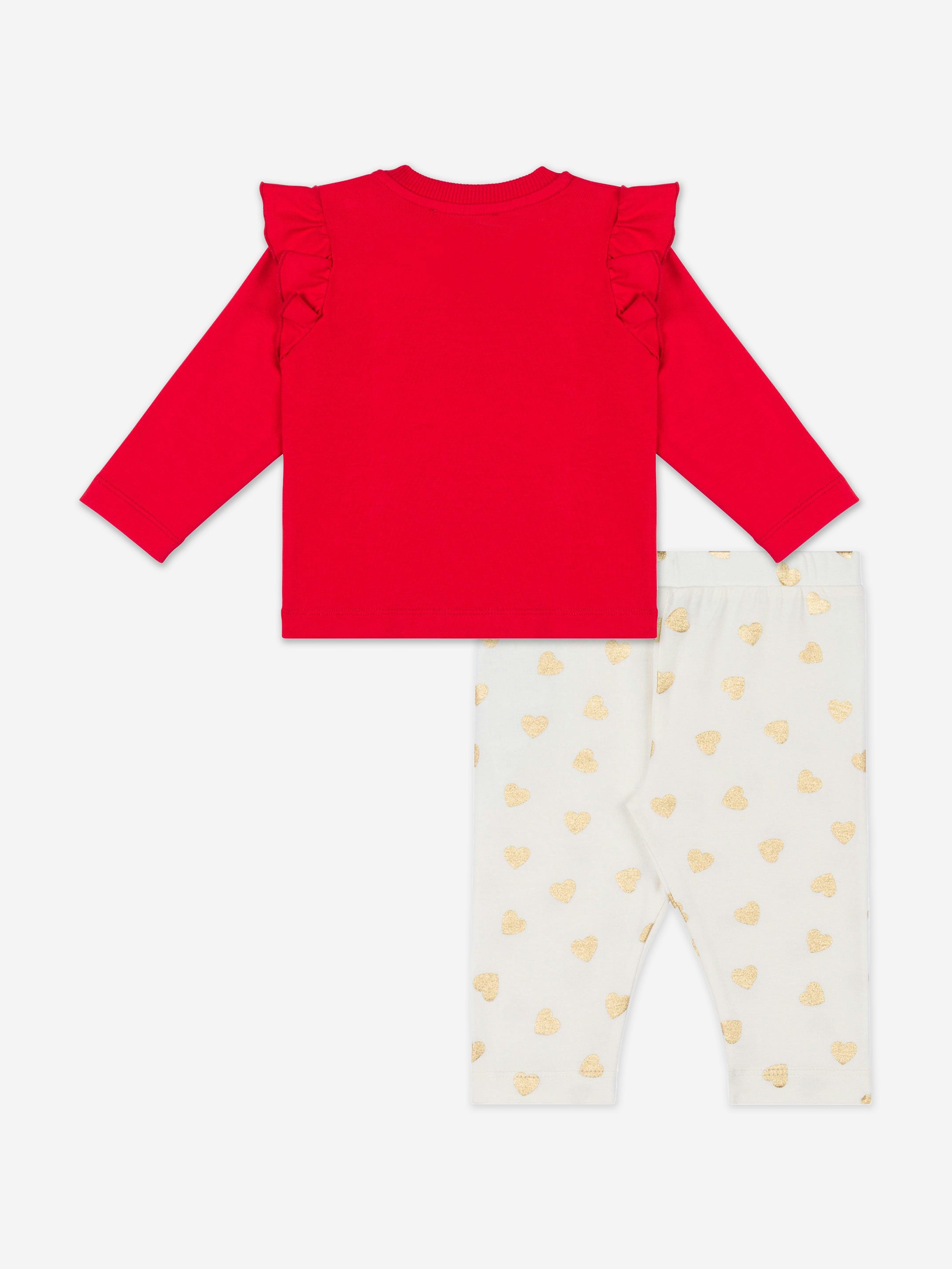 Baby Girls Bear Logo Leggings Set in Red