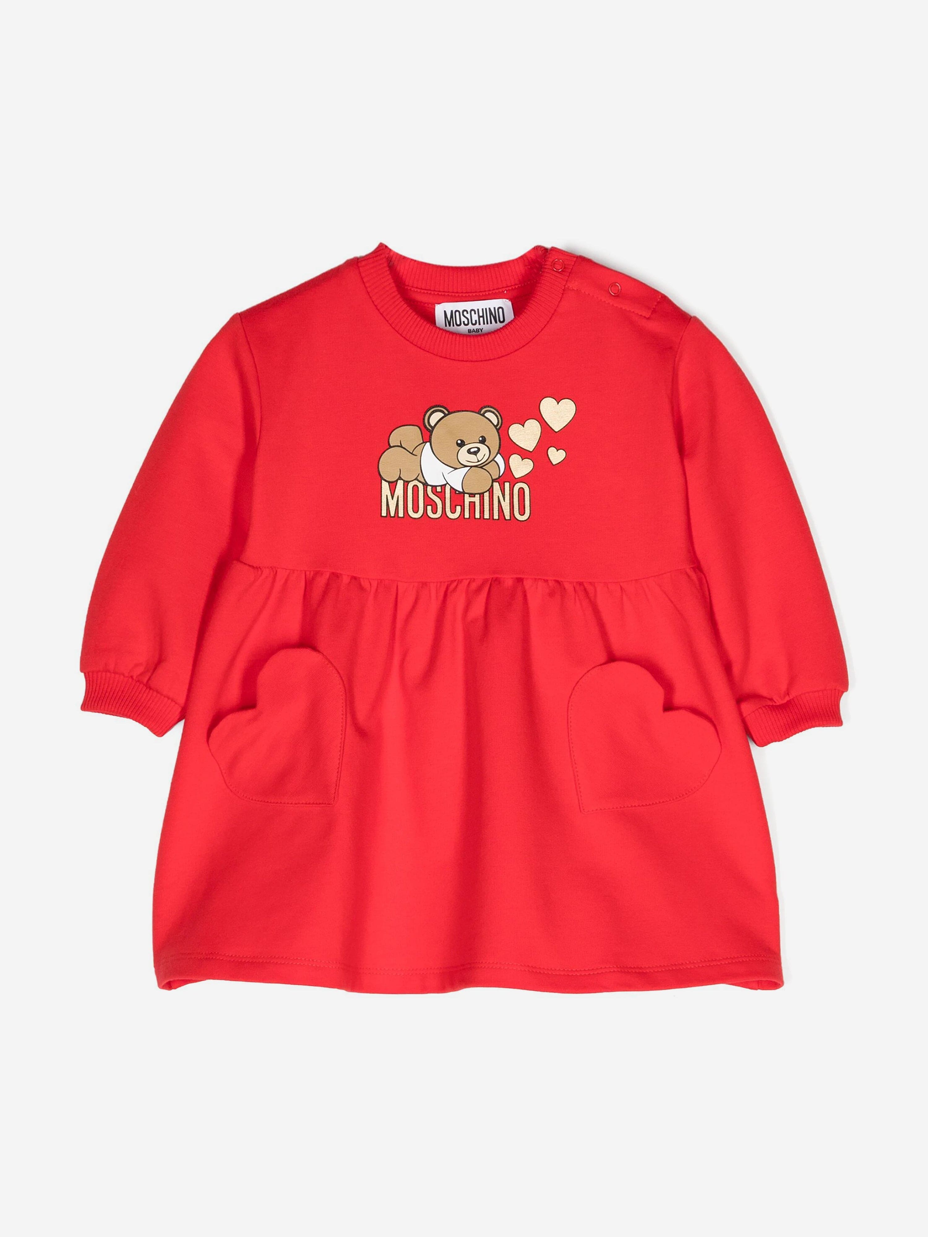 Baby Girls Bear Logo Sweater Dress in Red