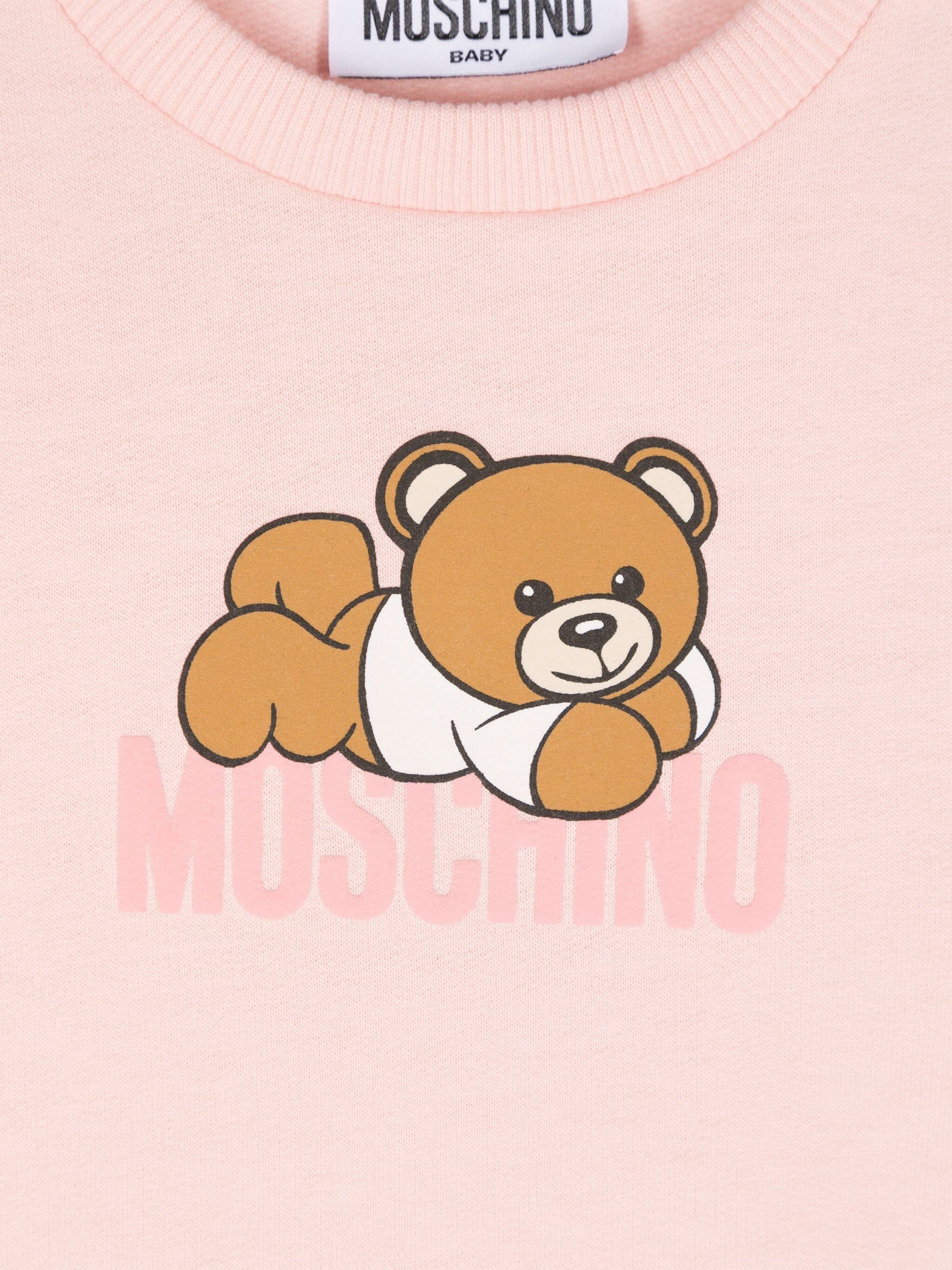 Baby Girls Bear Logo Dress With Gift Box in Pink