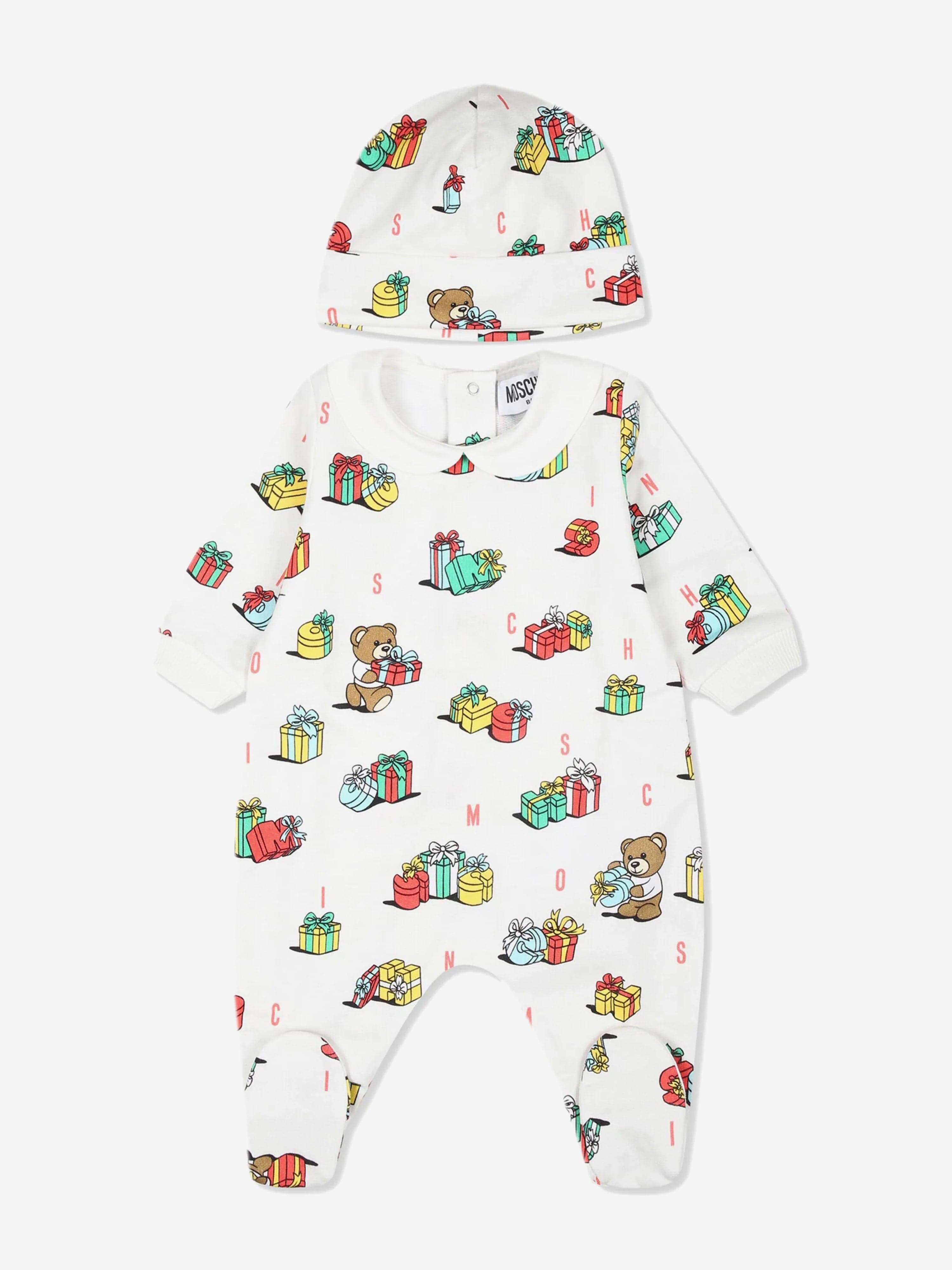 Baby Xmas Bear Babygrow and Hat Gift Set in Ivory