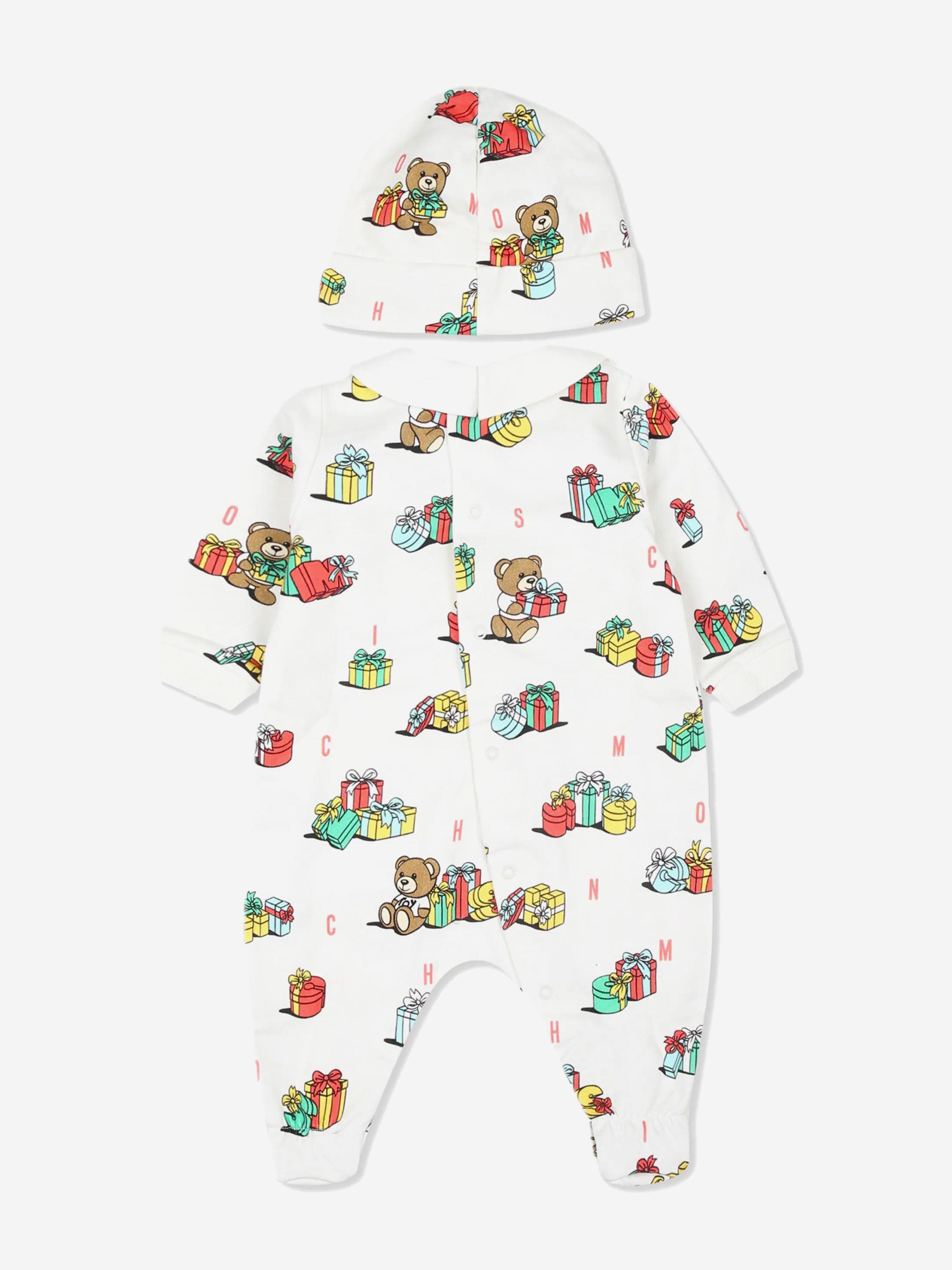Baby Xmas Bear Babygrow and Hat Gift Set in Ivory