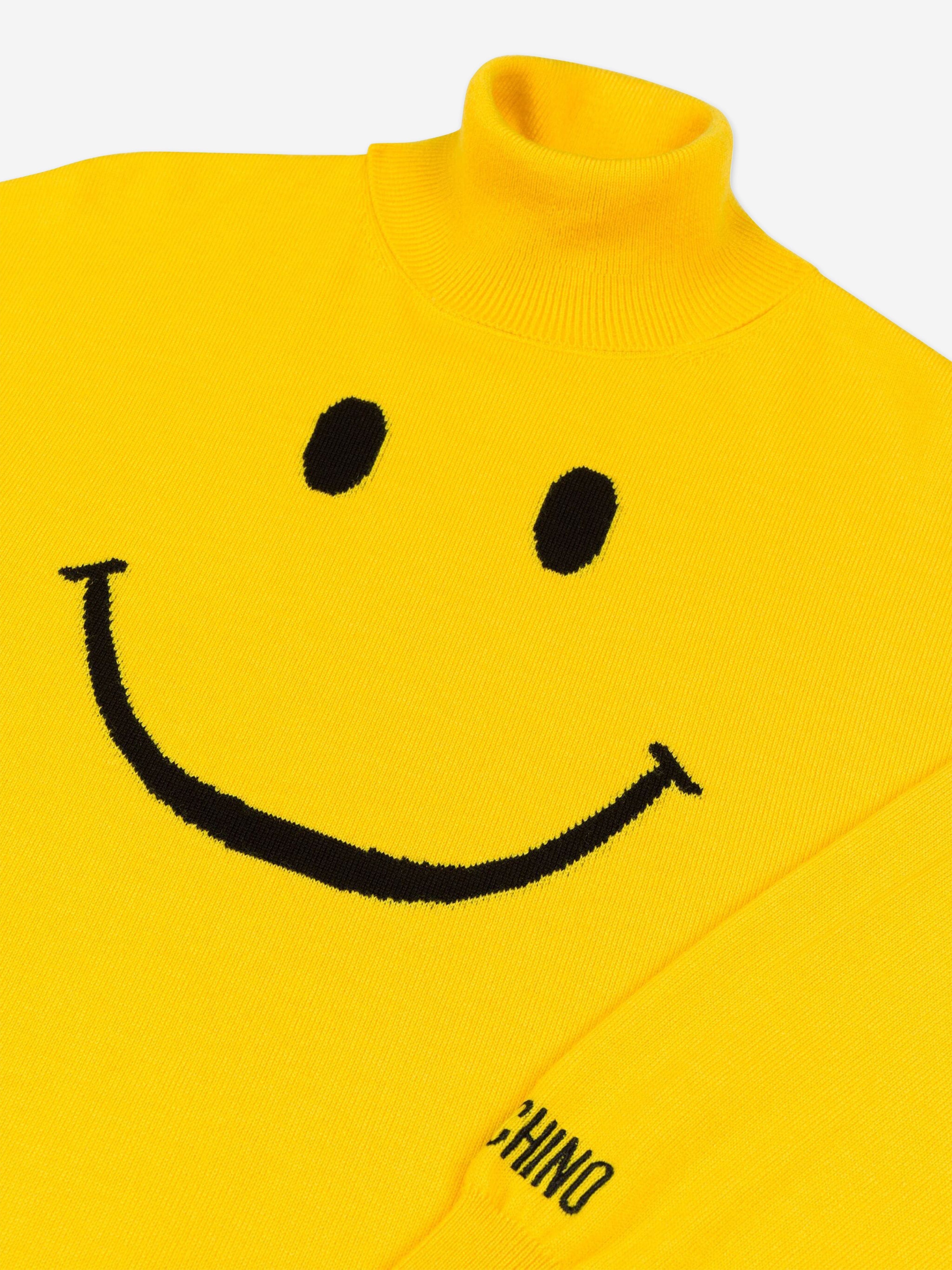 Girls Smiley Face Knitted Dress in Yellow