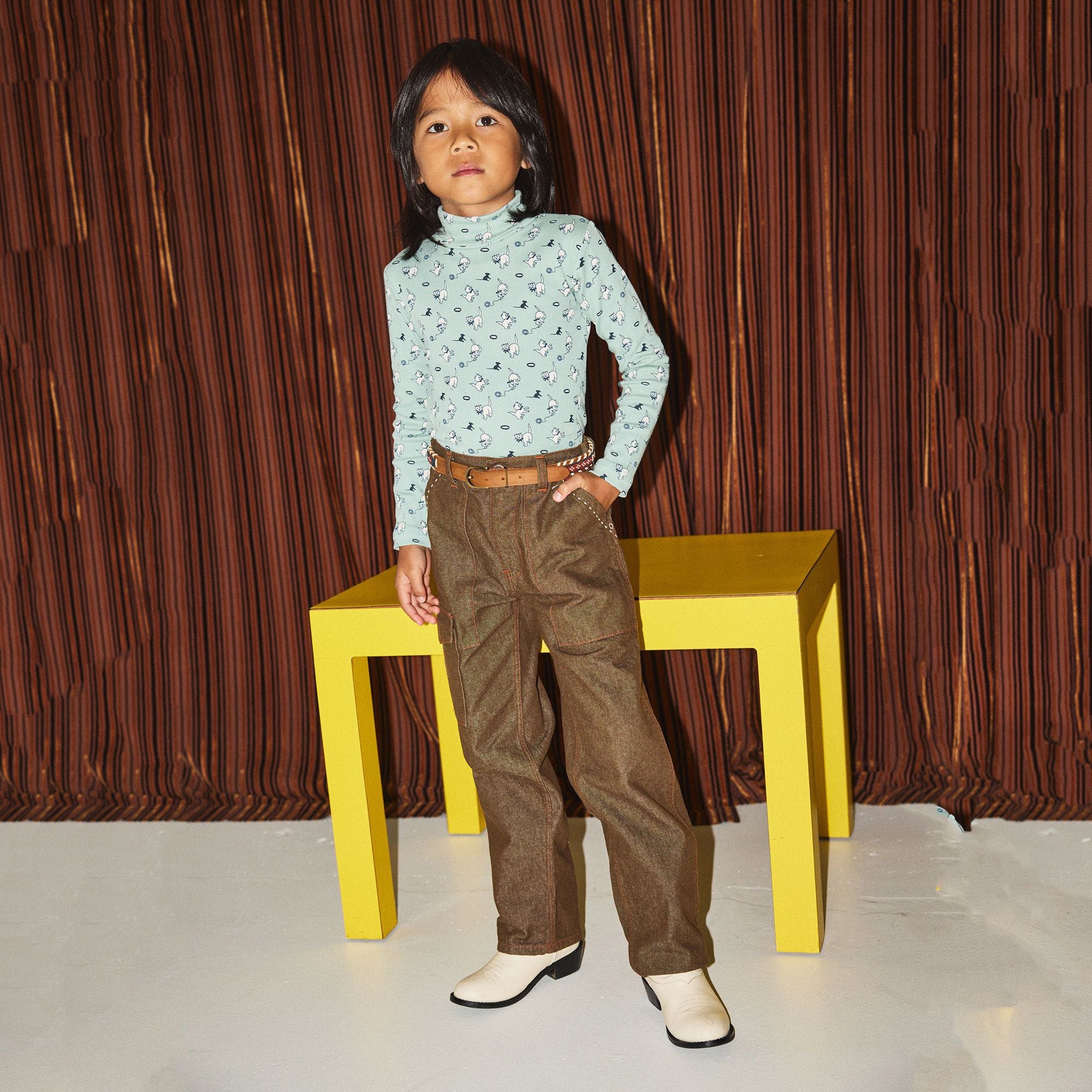 Boys & Girls Green Printed Cotton Turtleneck