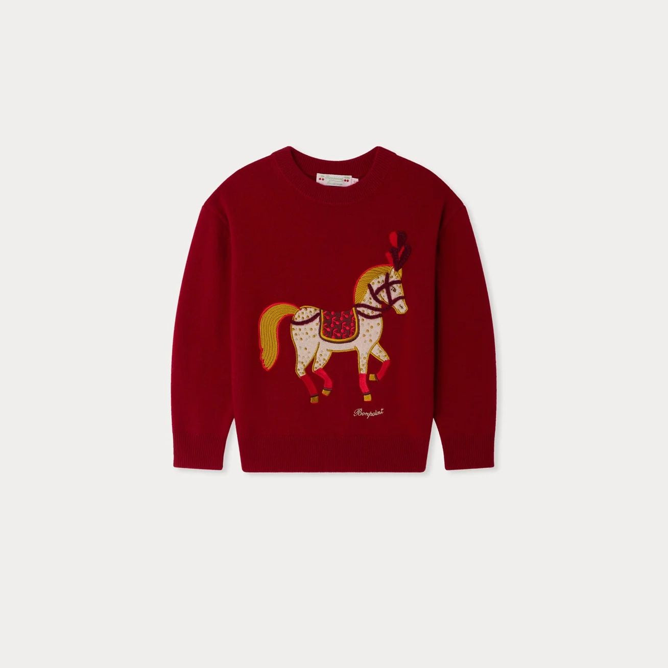 Girls Red Horse Embroidered Cashmere Sweater