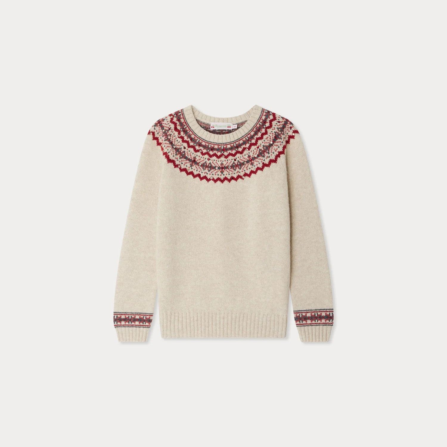 Girls Beige Jacquard Wool Sweater