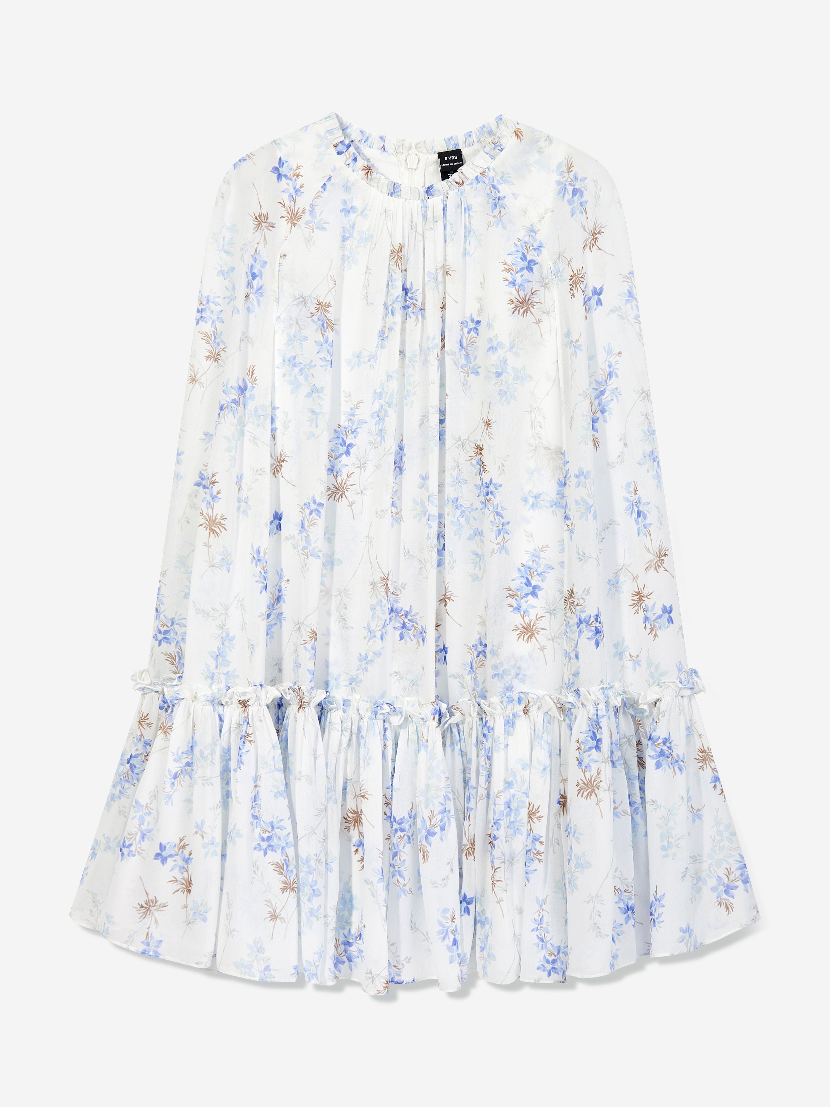 Needle & Thread Girls Ophelia Ditsy Chiffon Cape Dress in White