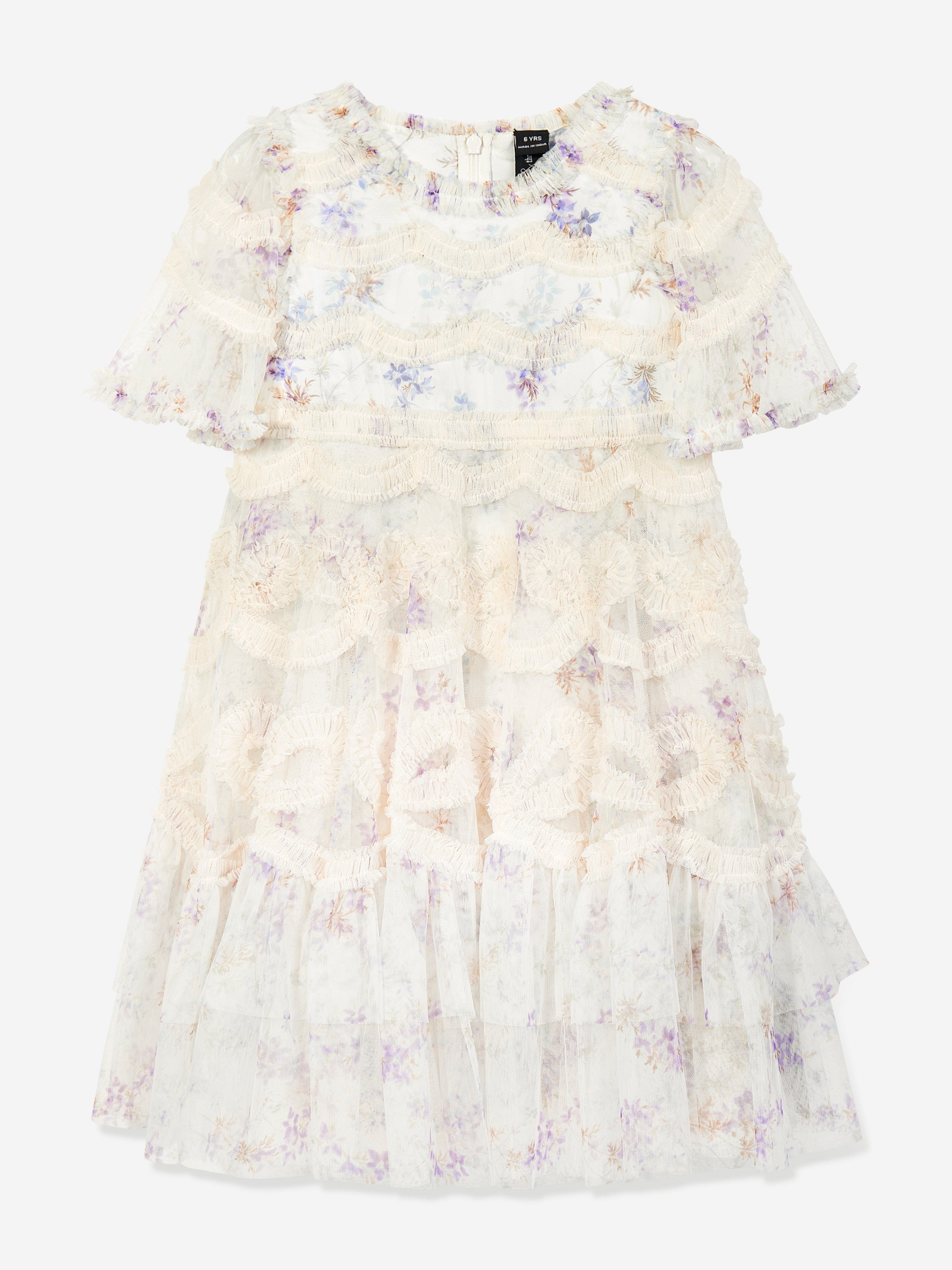 Needle & Thread Girls Ophelia Ditsy Ingrid Dress in Ivory