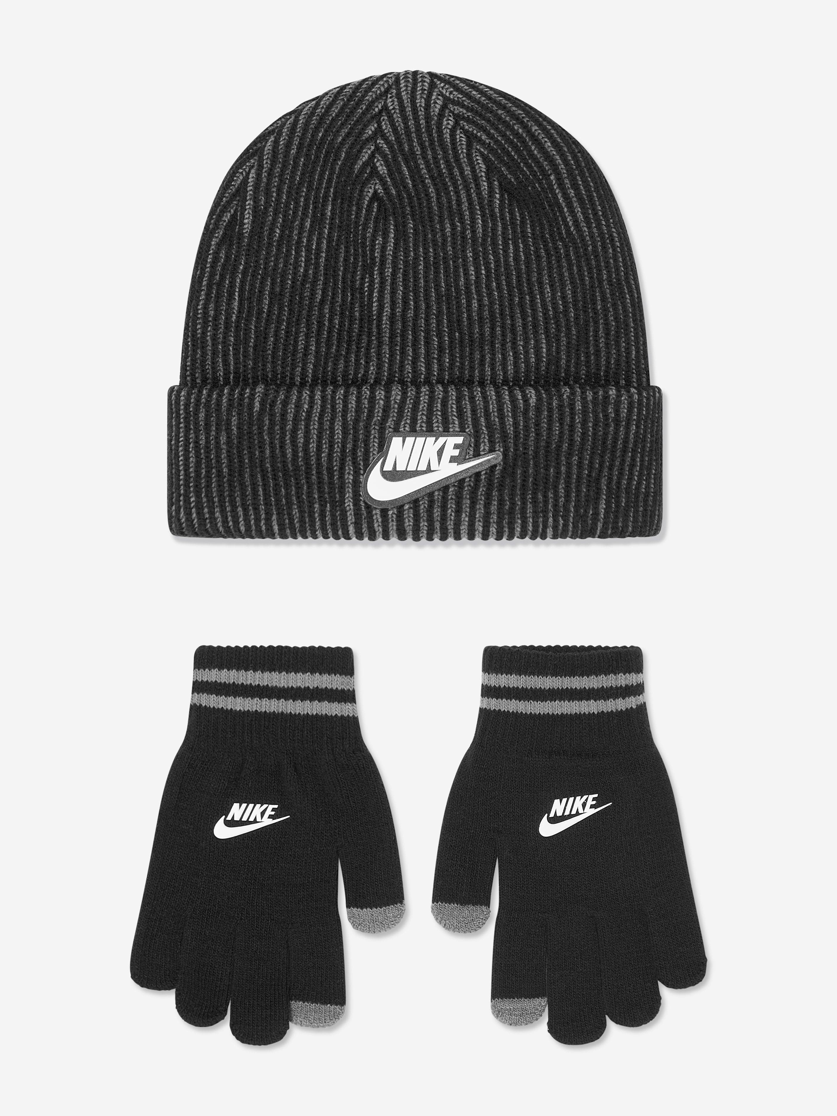 Kids Two Tone Rib Beanie and Glove Set in Black