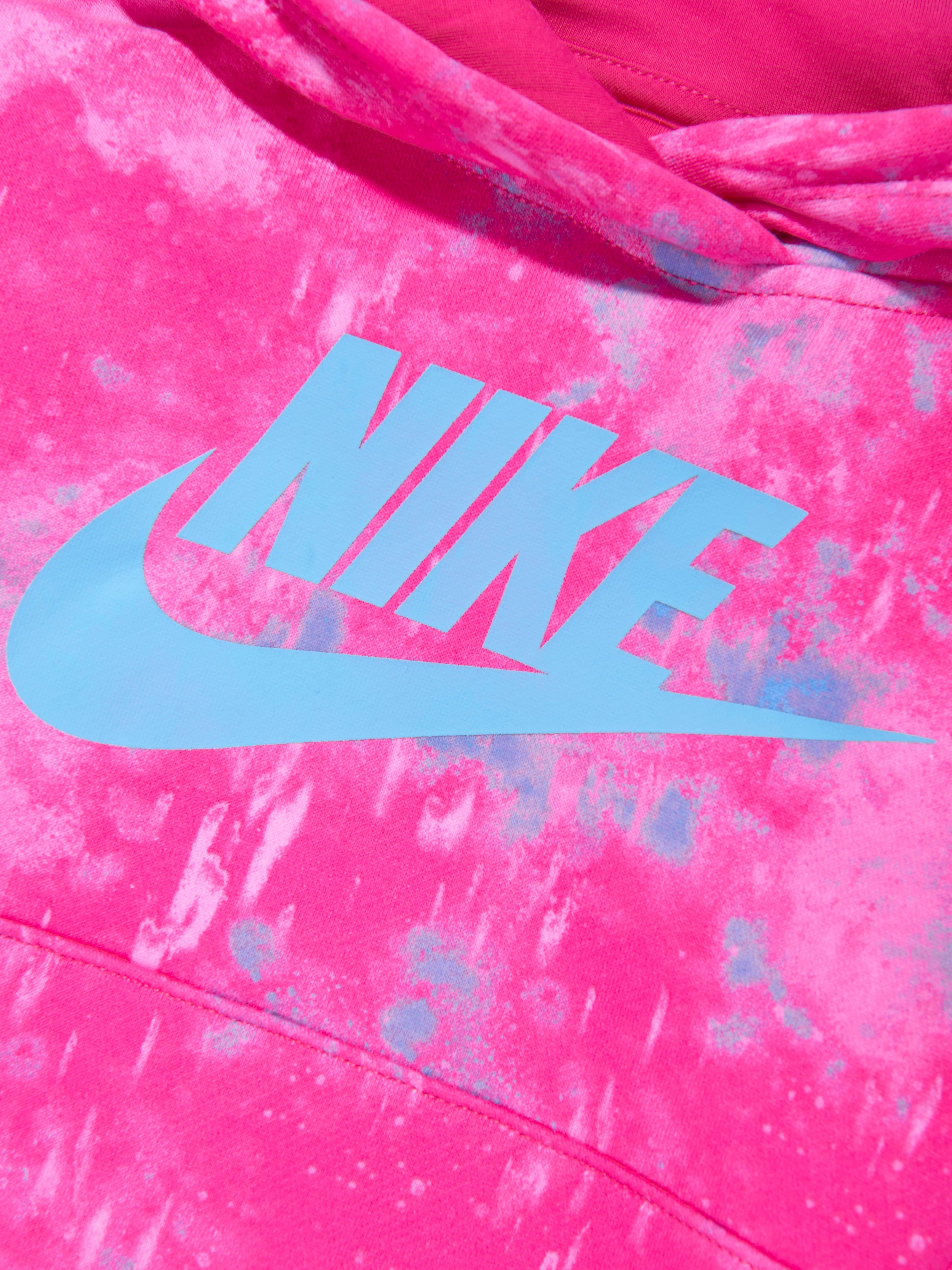 Nike Girls Printed Club Hoodie in Pink