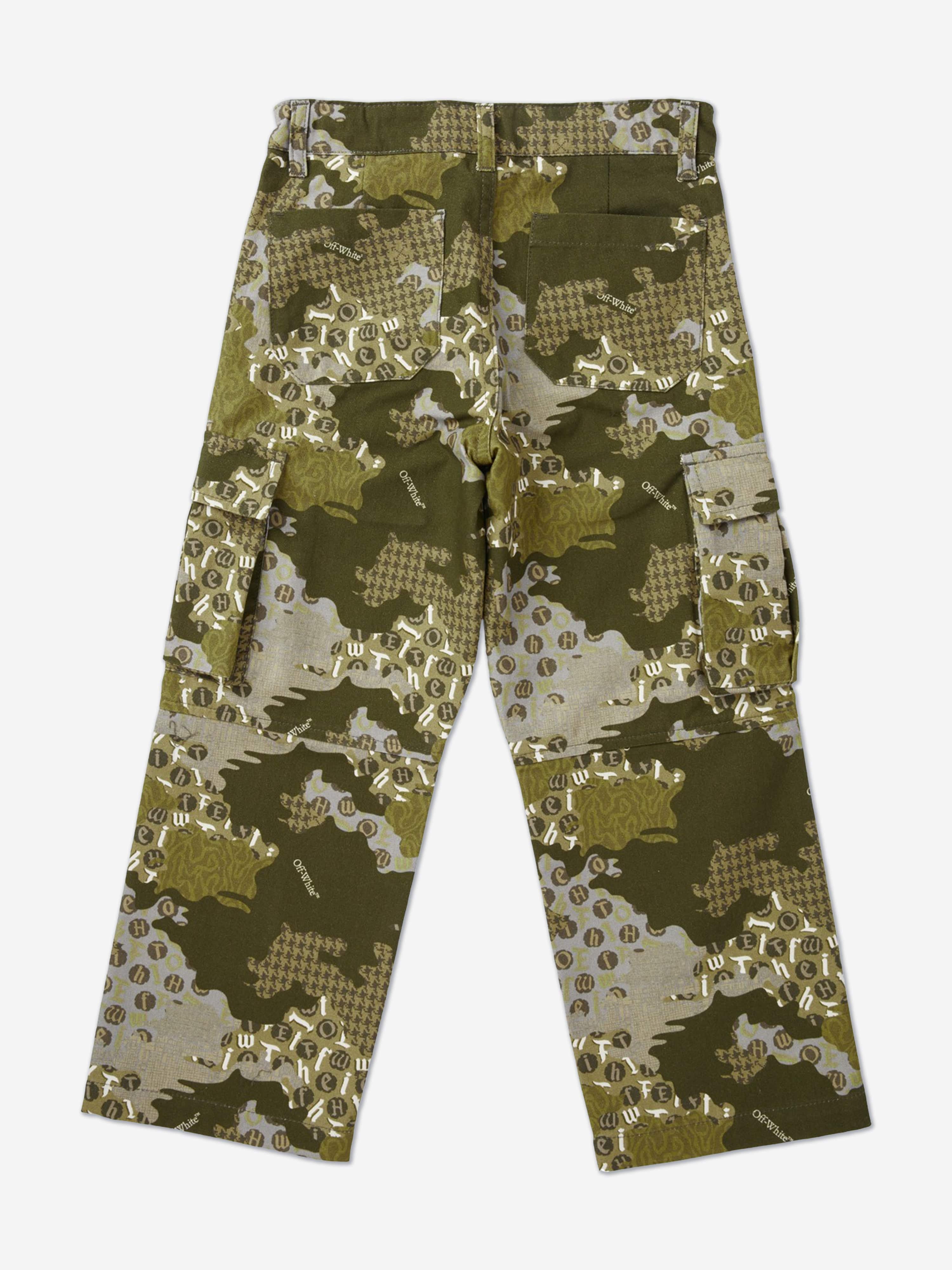 Off-White Boys Crazy Camo Cargo Trousers in Green