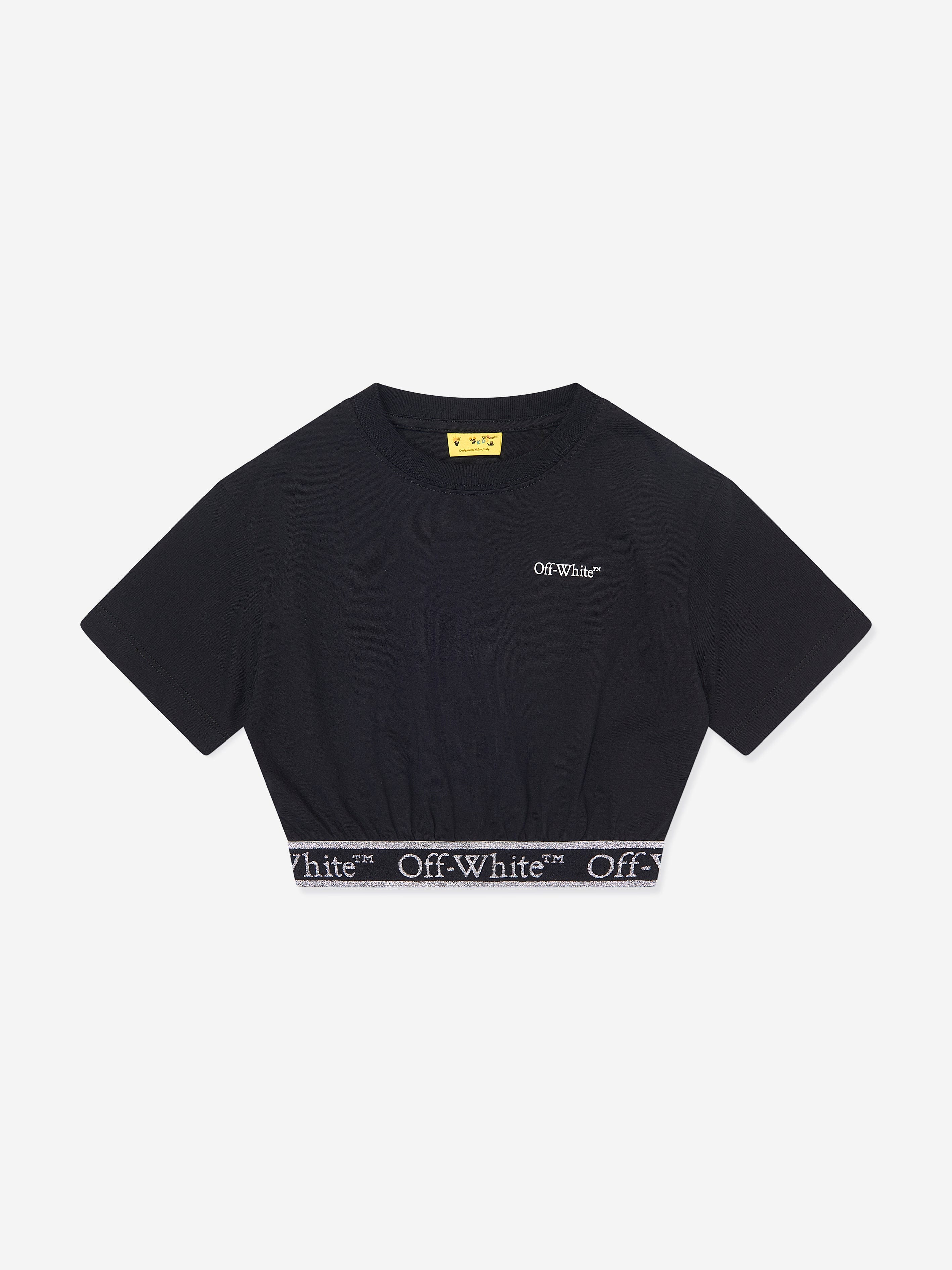 Off-White Girls Bookish Logo Band Crop T-Shirt in Black