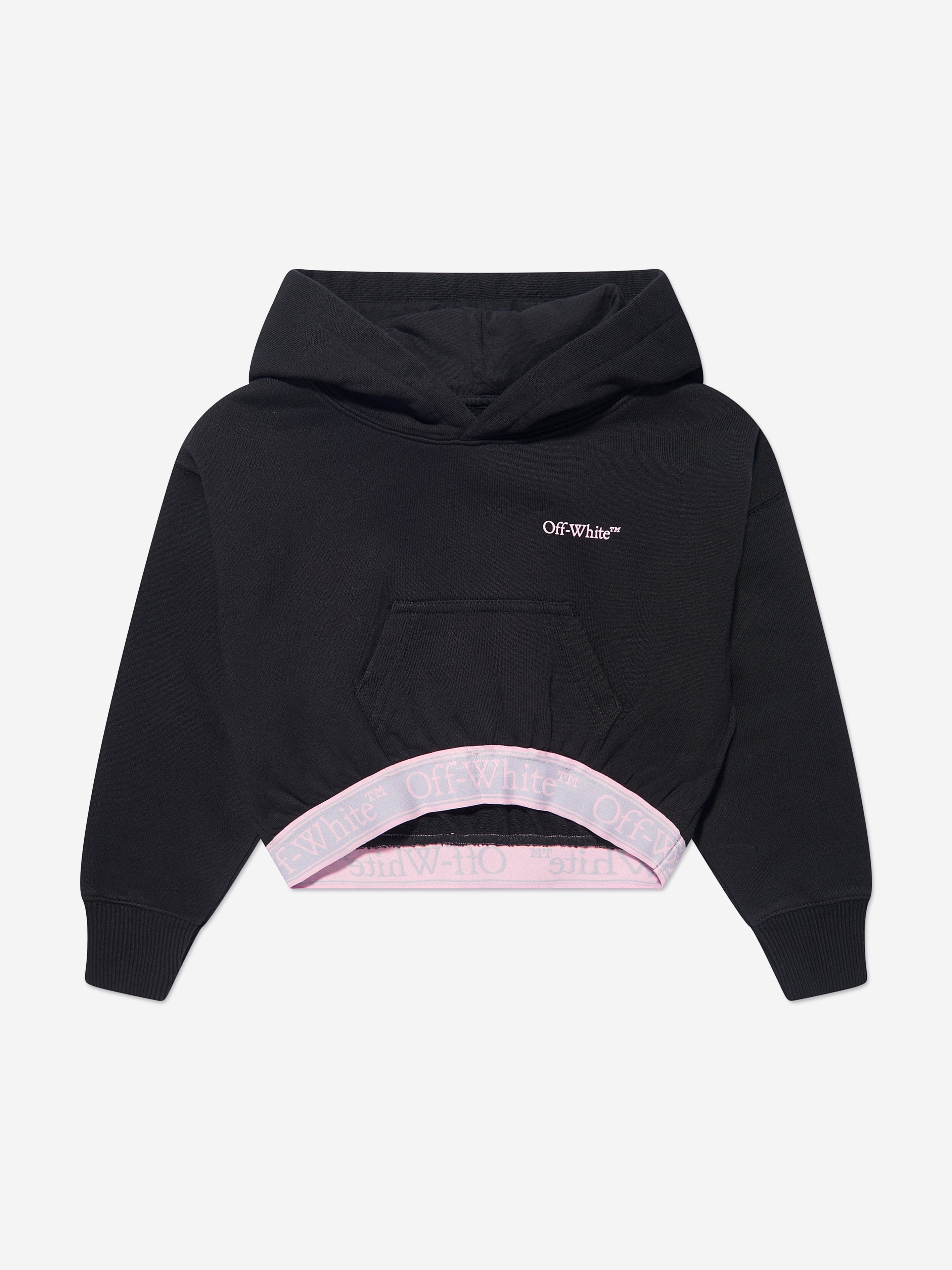 Off-White Girls Bookish Logo Band Cropped Hoodie in Black