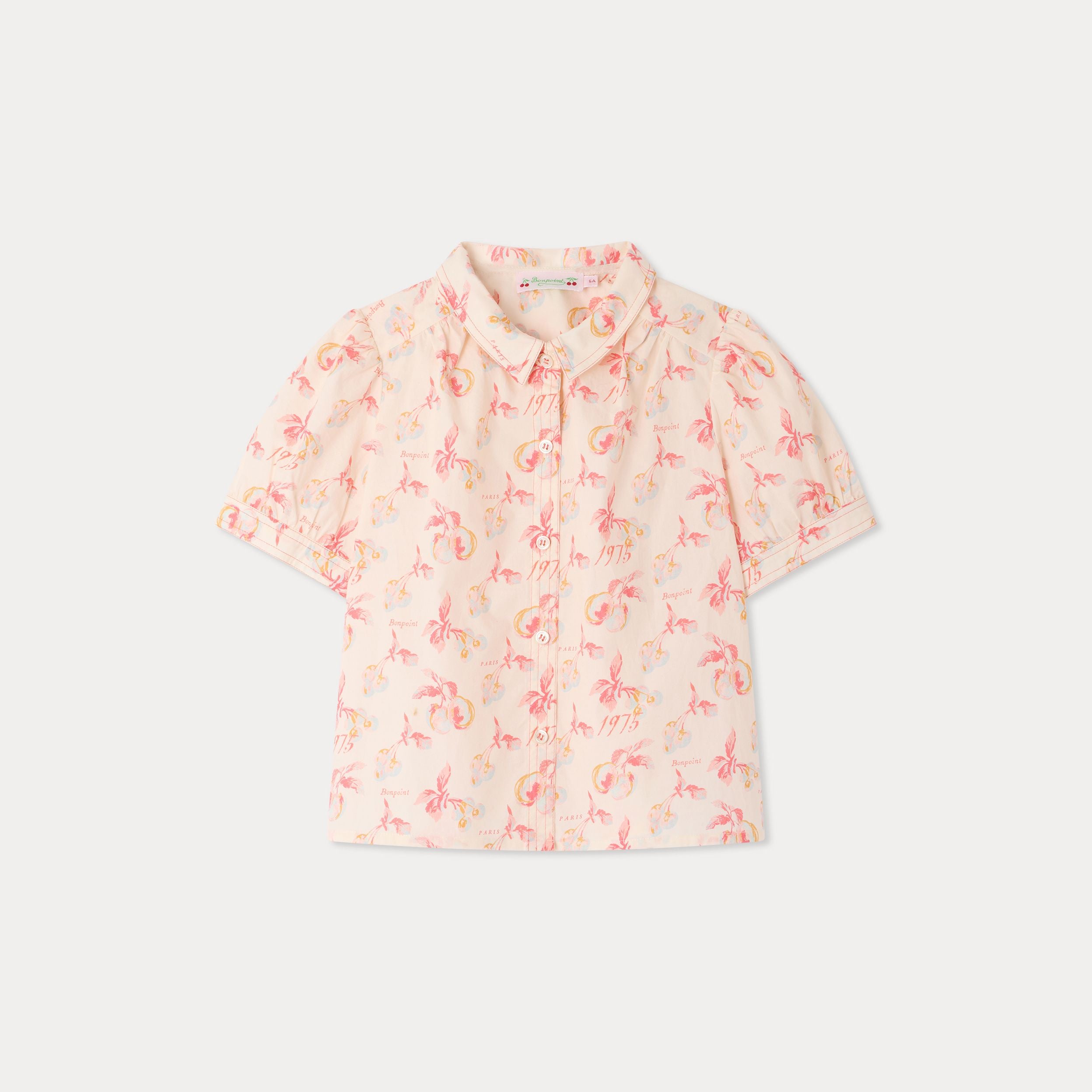 Girls Pink Cherry Printed Cotton Shirt