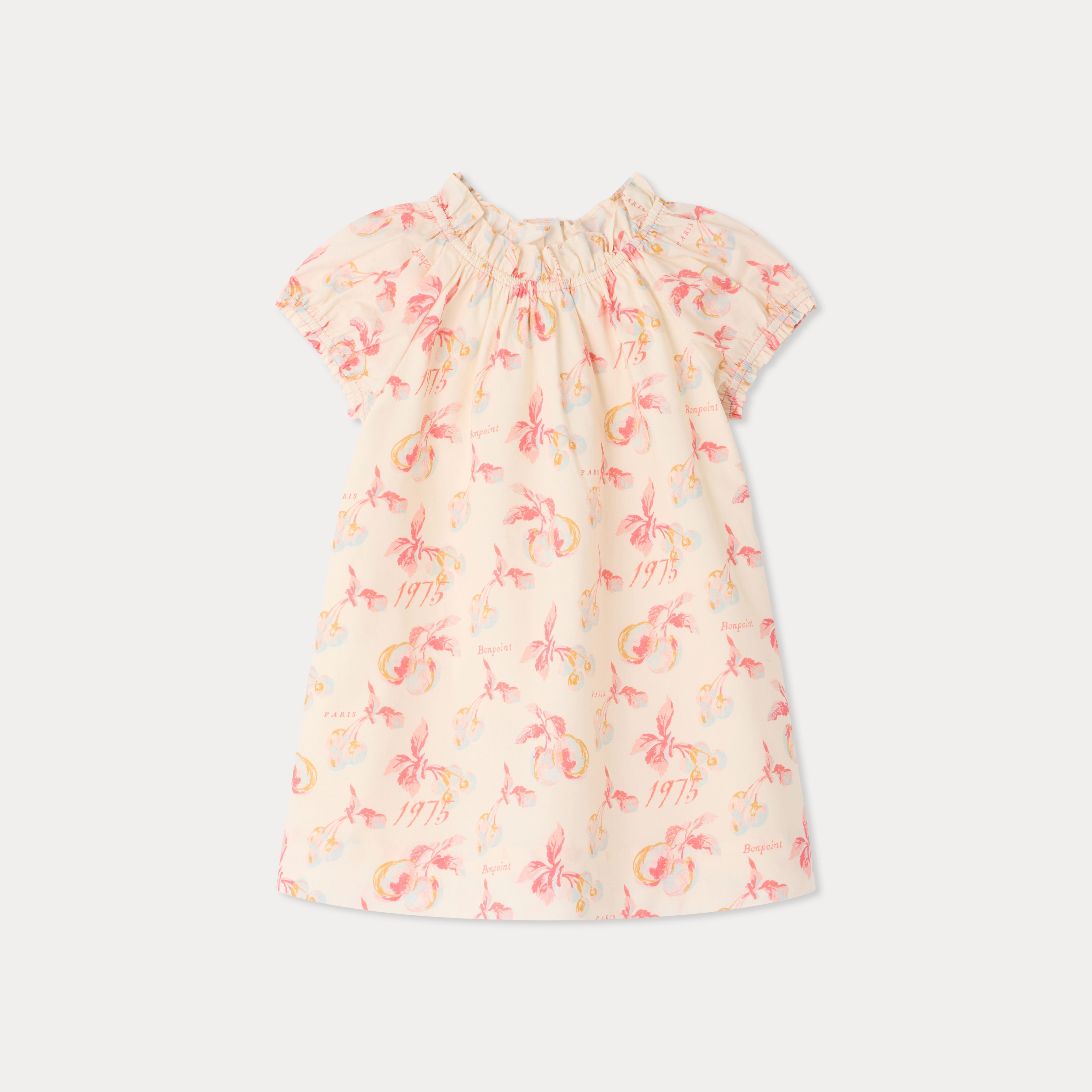 Baby Girls Pink Cherry Printed Cotton Dress