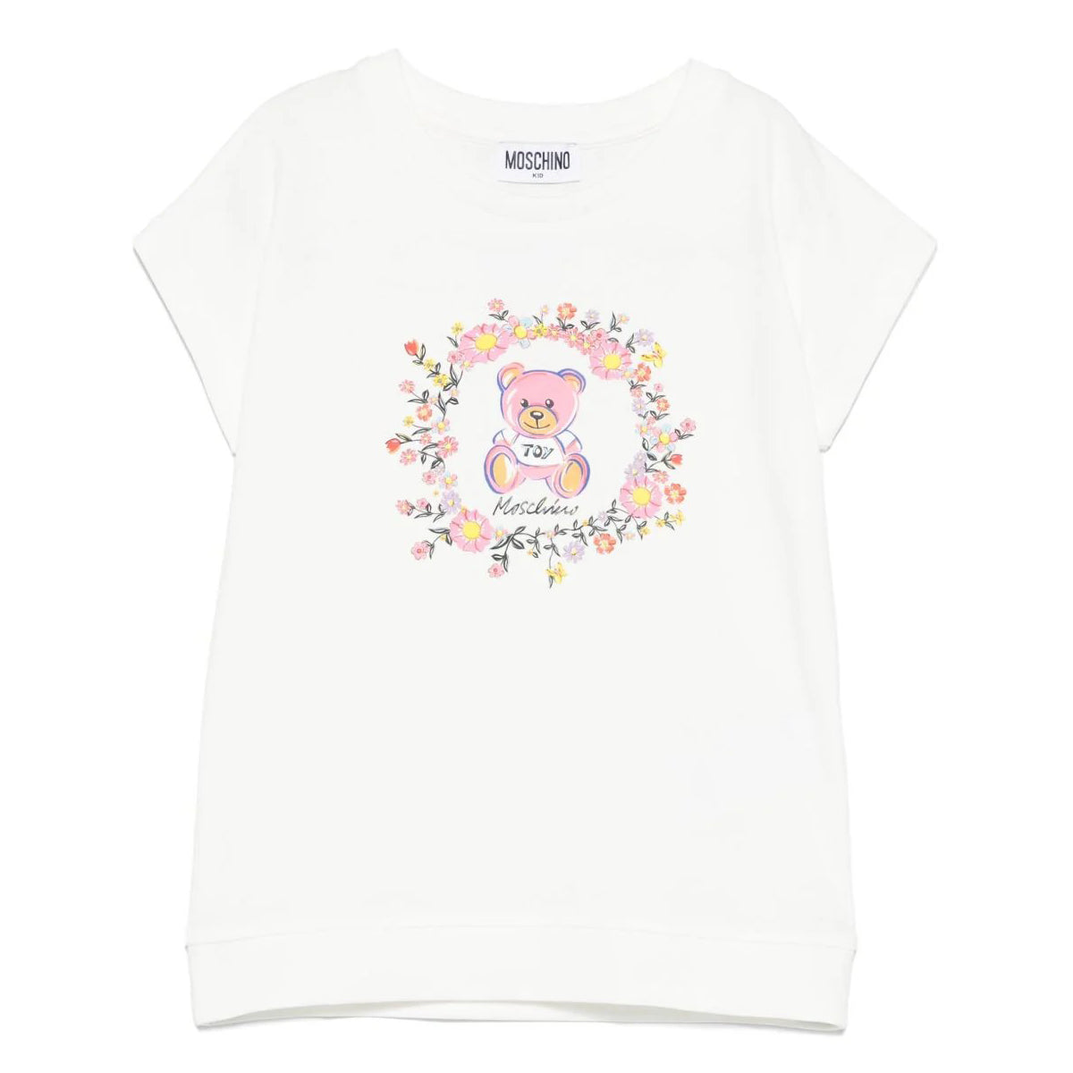 Girls White Printed Cotton T-Shirt