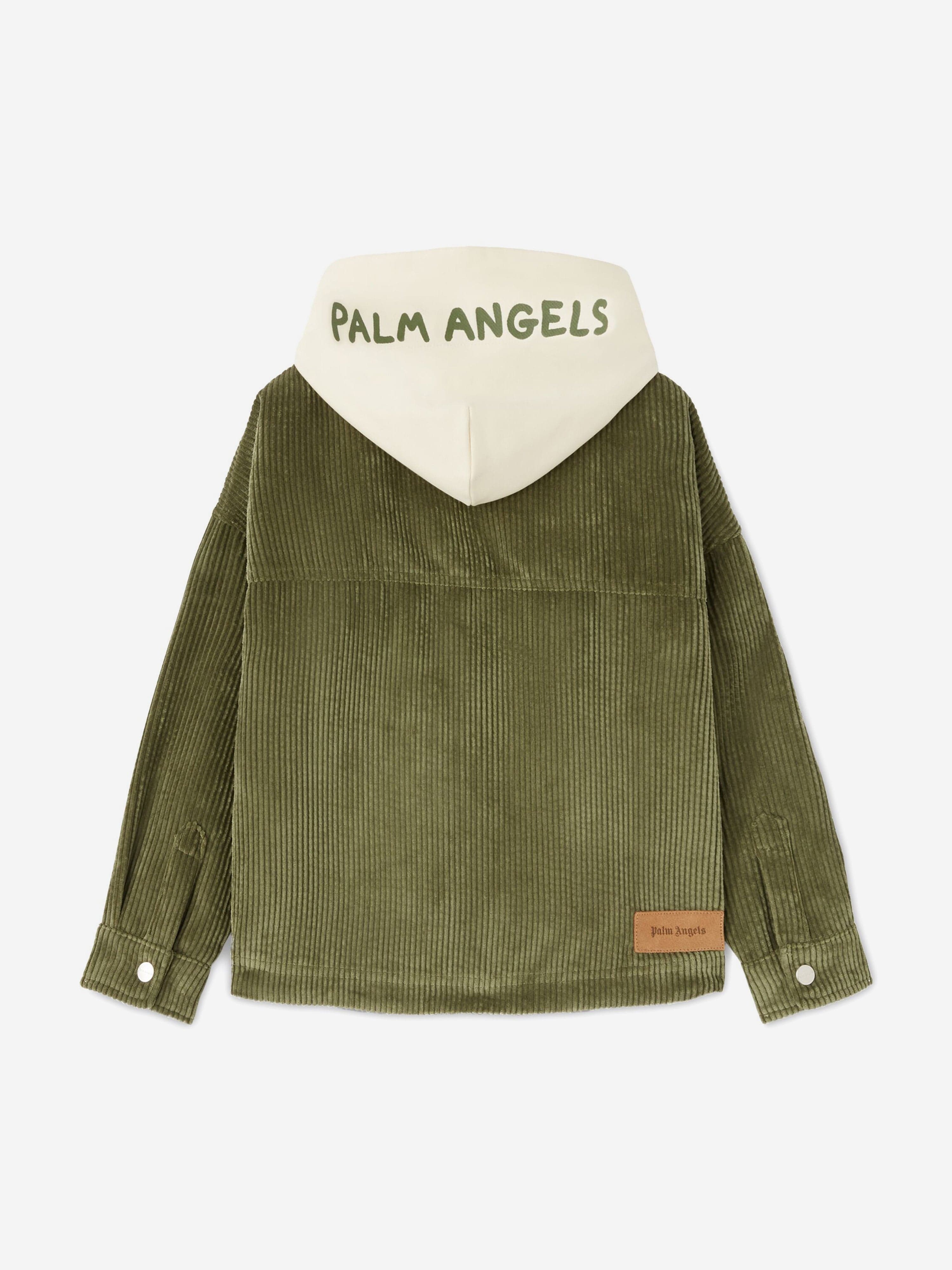 Palm Angels Boys Corduroy Hooded Overshirt in Green