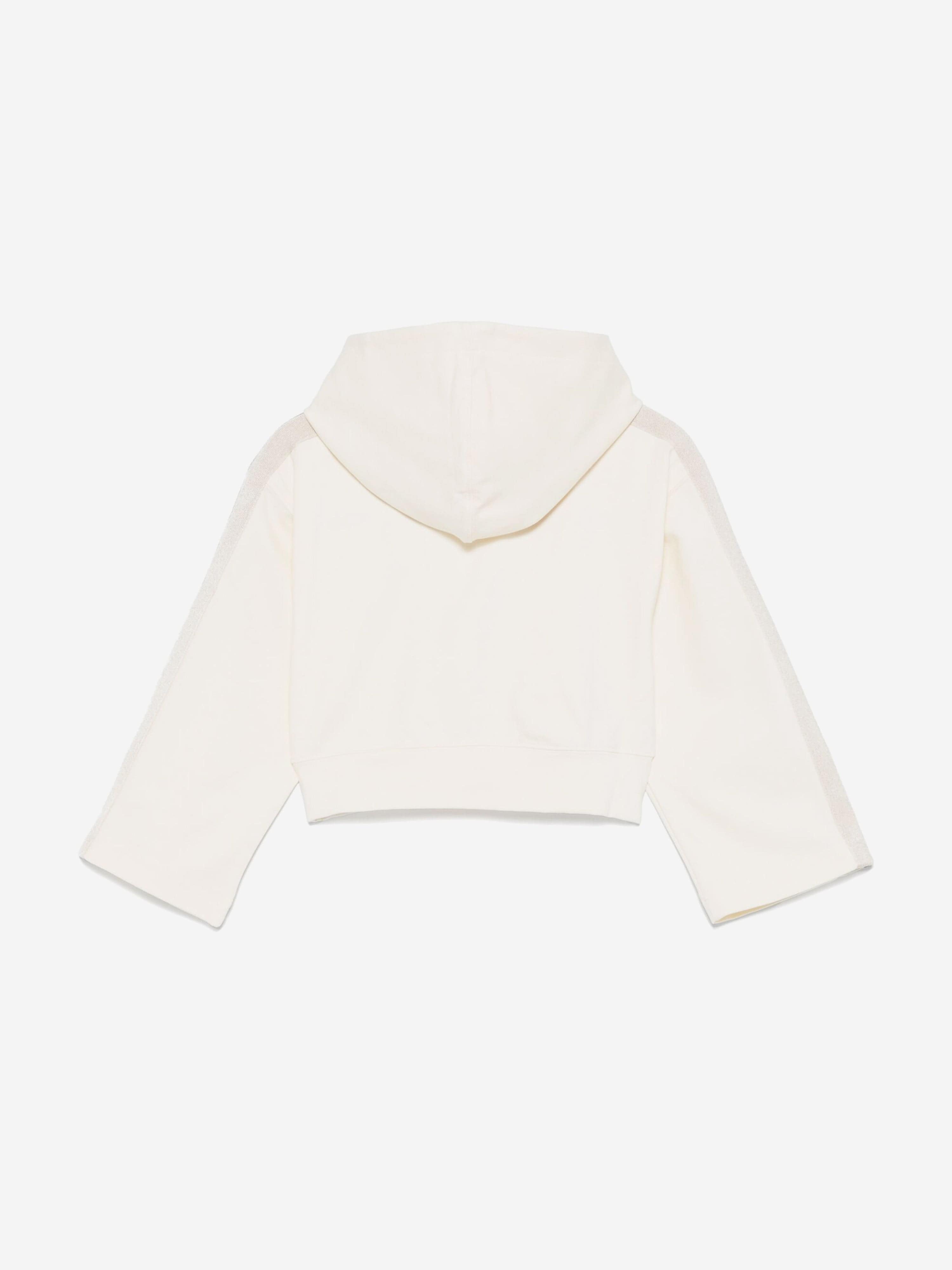 Palm Angels Girls Track Cropped Hoodie in White