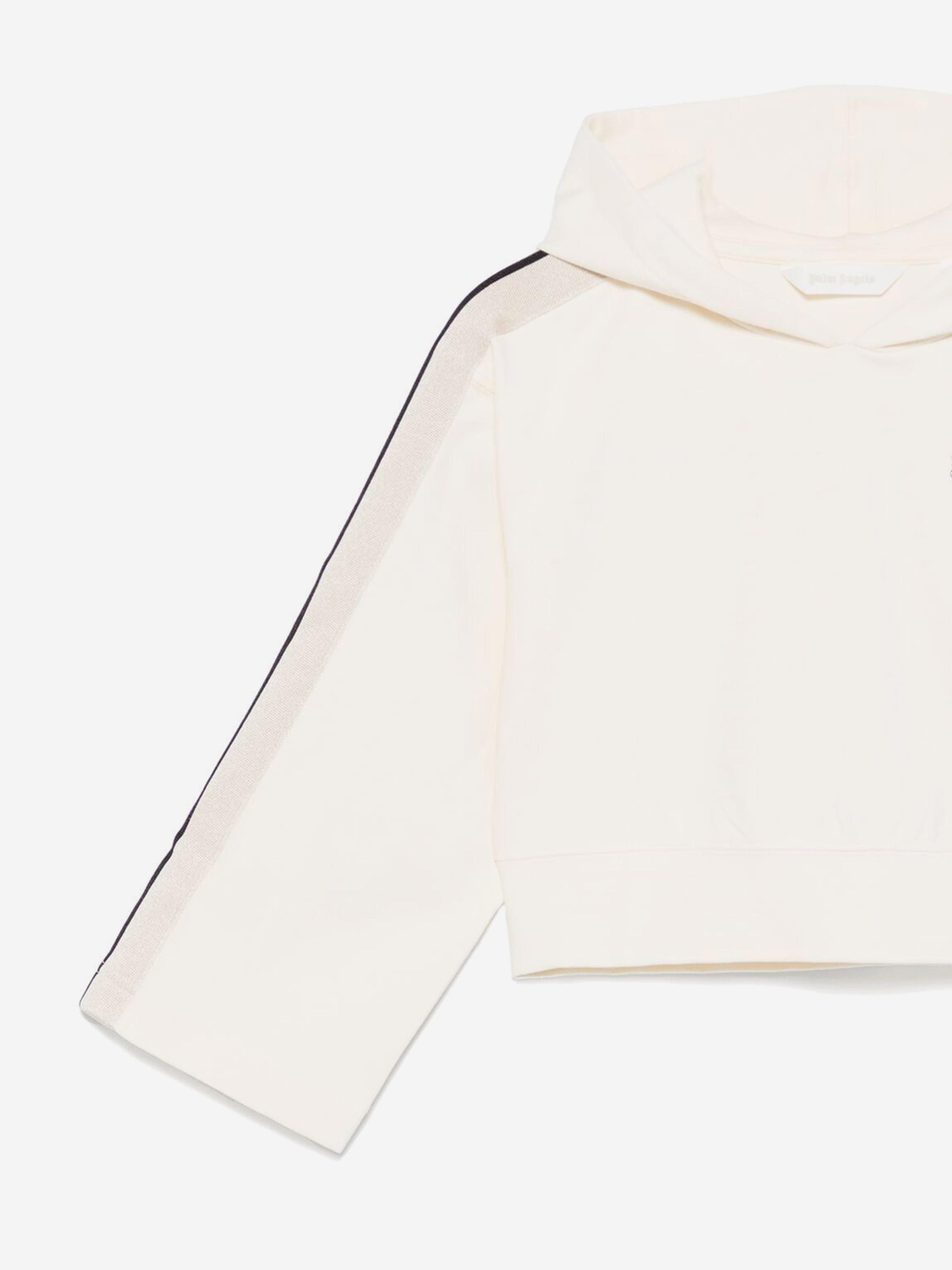 Palm Angels Girls Track Cropped Hoodie in White