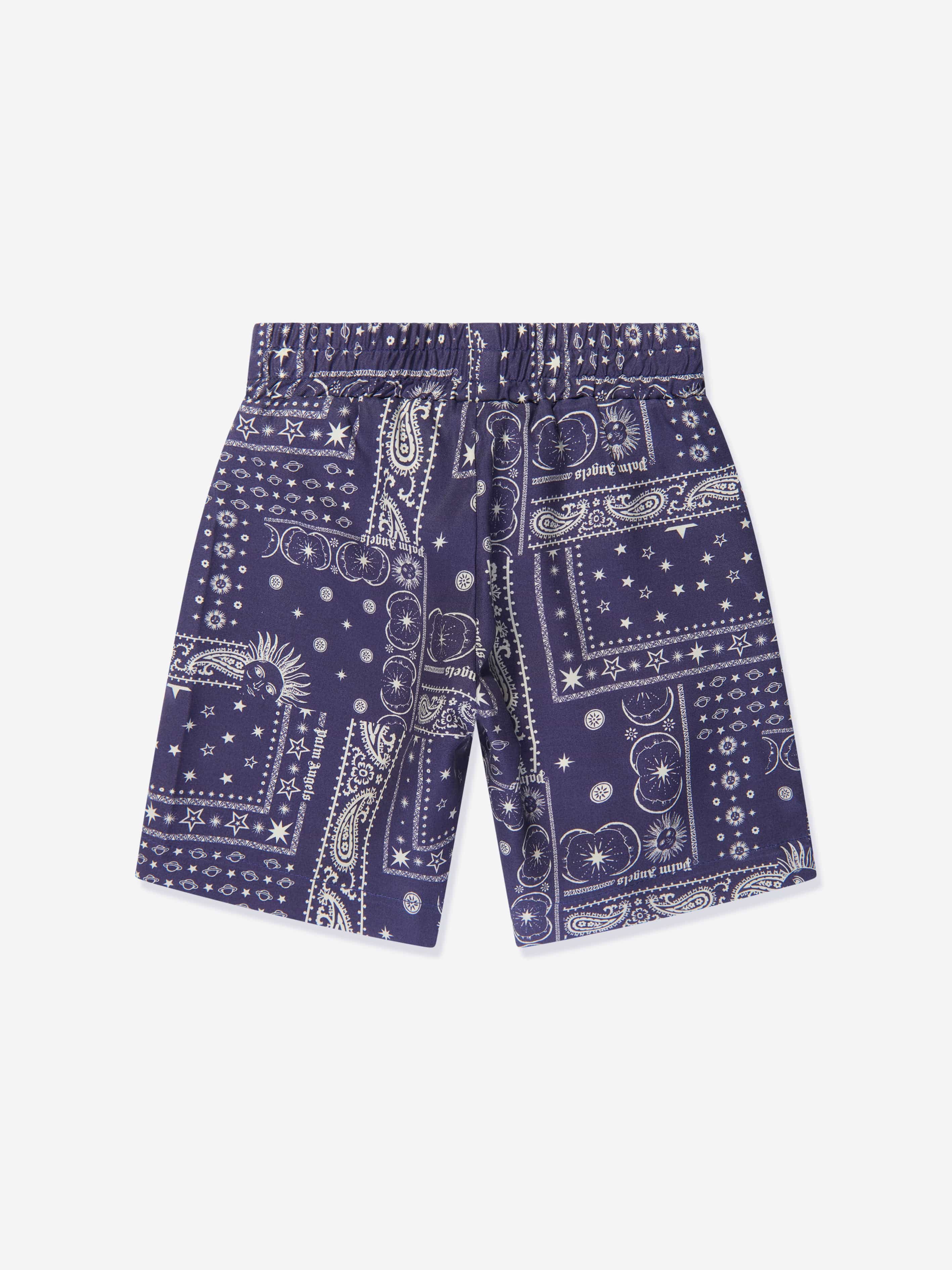 Palm Angels Boys Astro Paisley Shorts in Navy