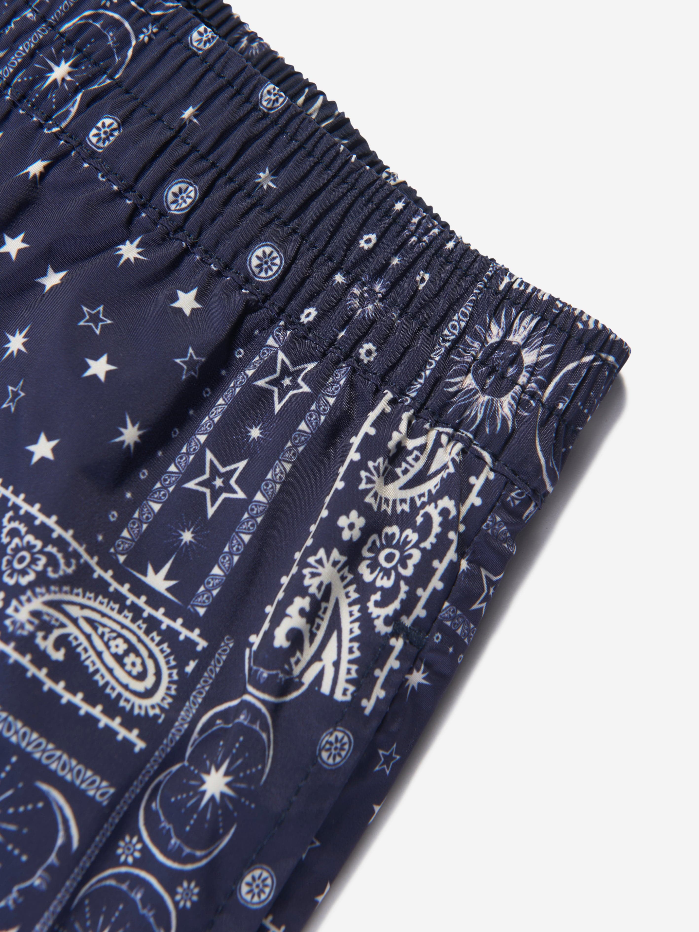 Palm Angels Boys Astro Paisley Swim Shorts in Navy