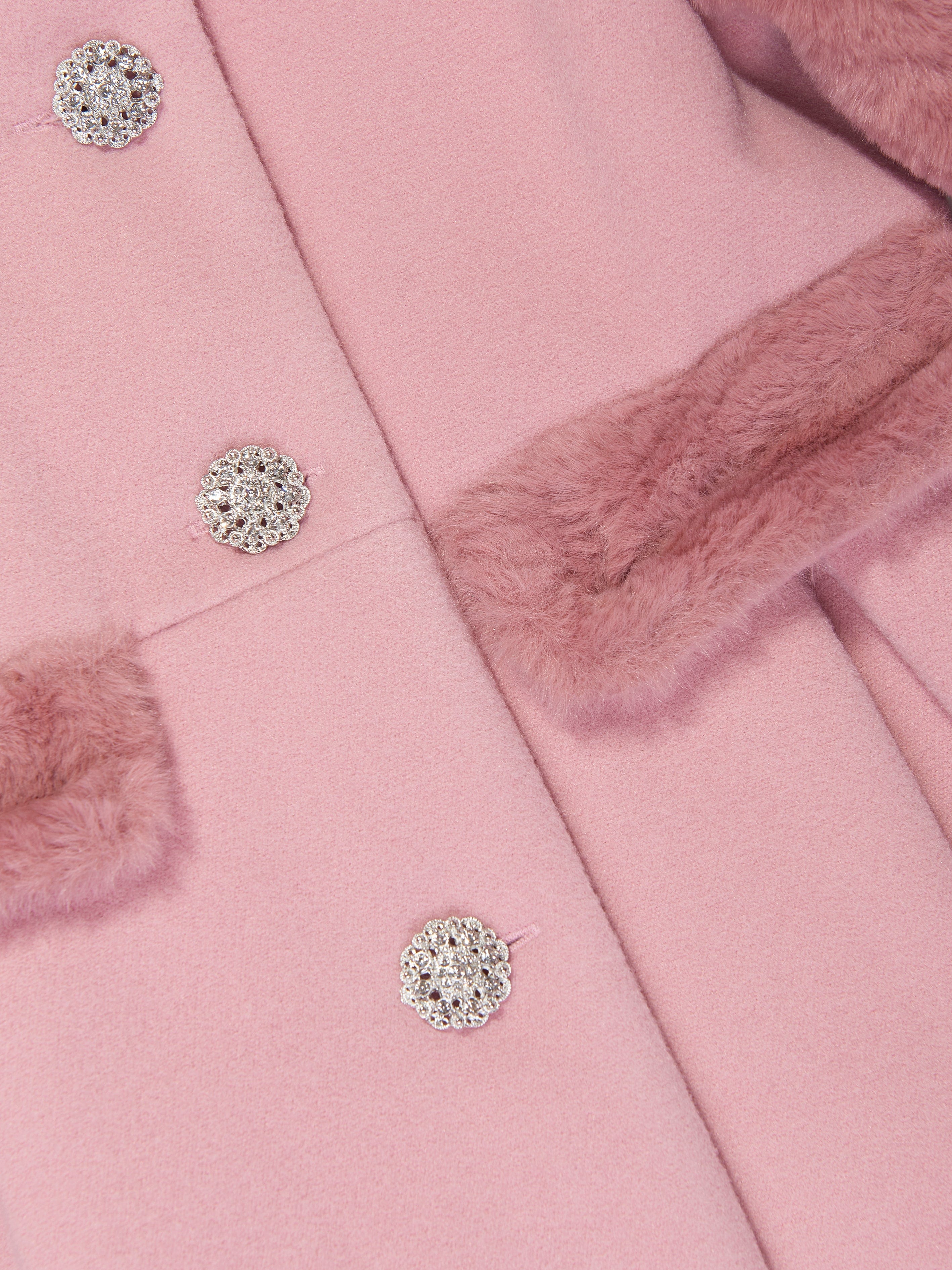 Girls Felted and Faux Fur Coat in Pink