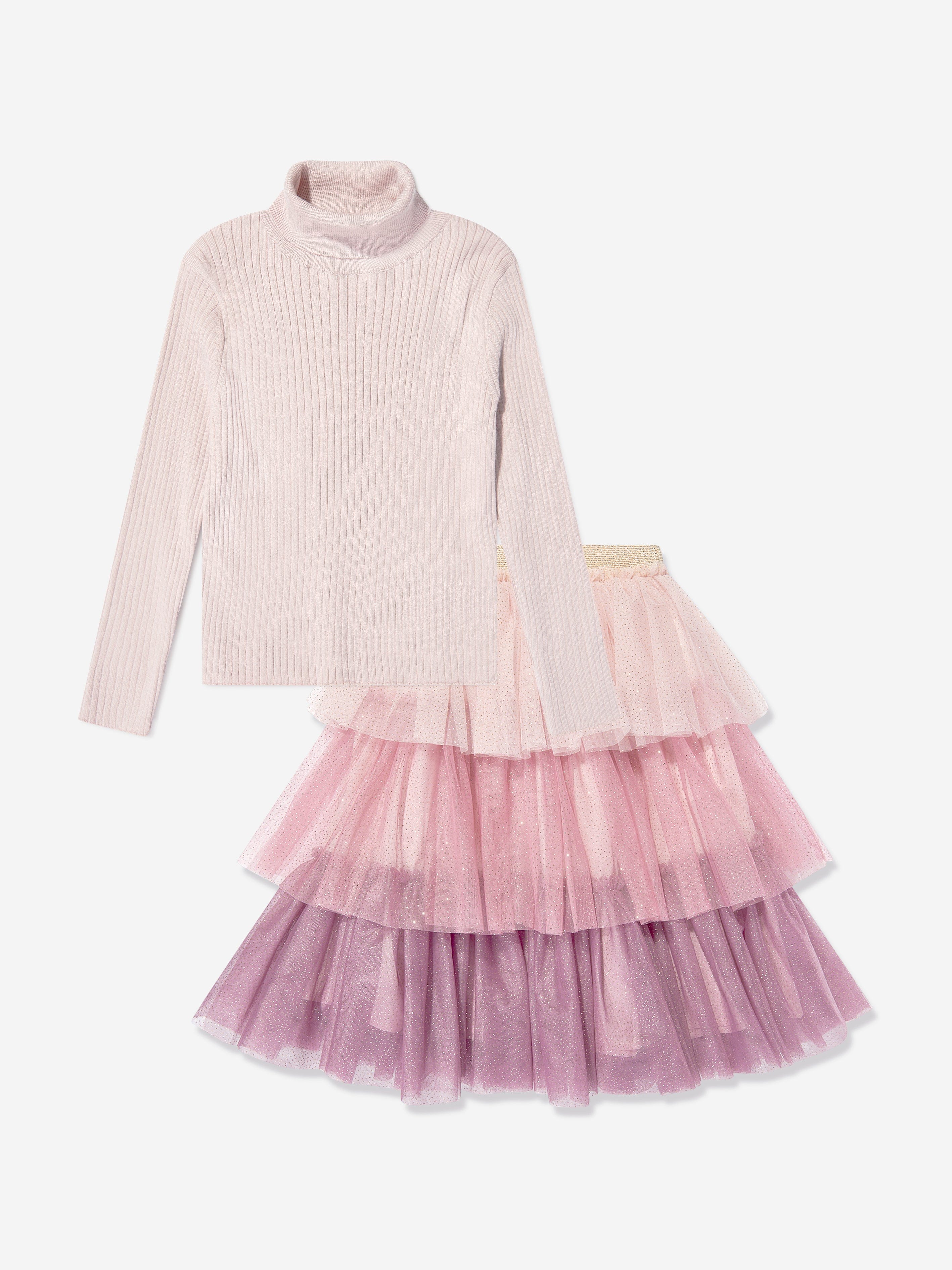Girls Tulle Skirt Set in Multicolour