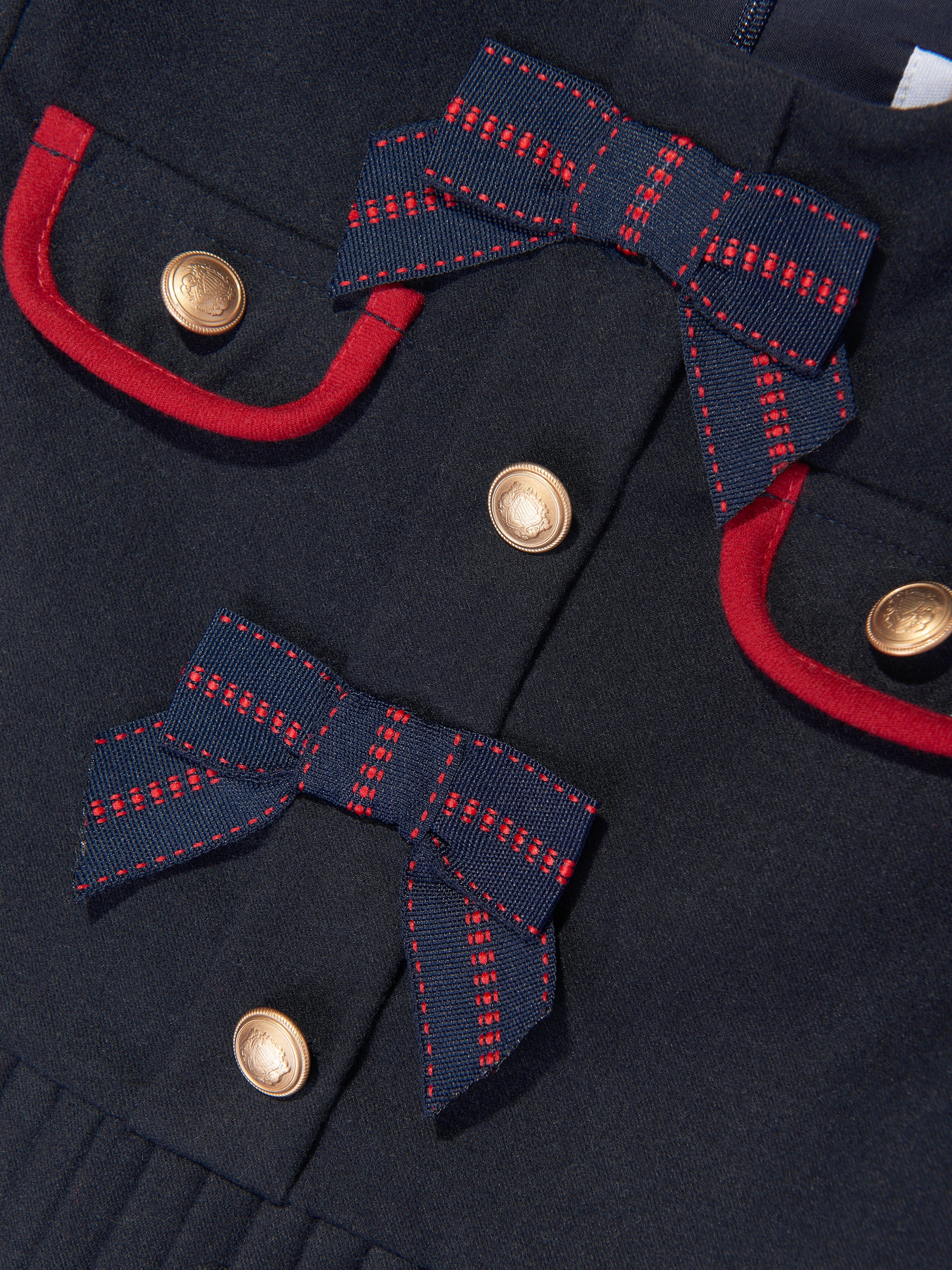 Girls Pleated Bow Dress in Navy