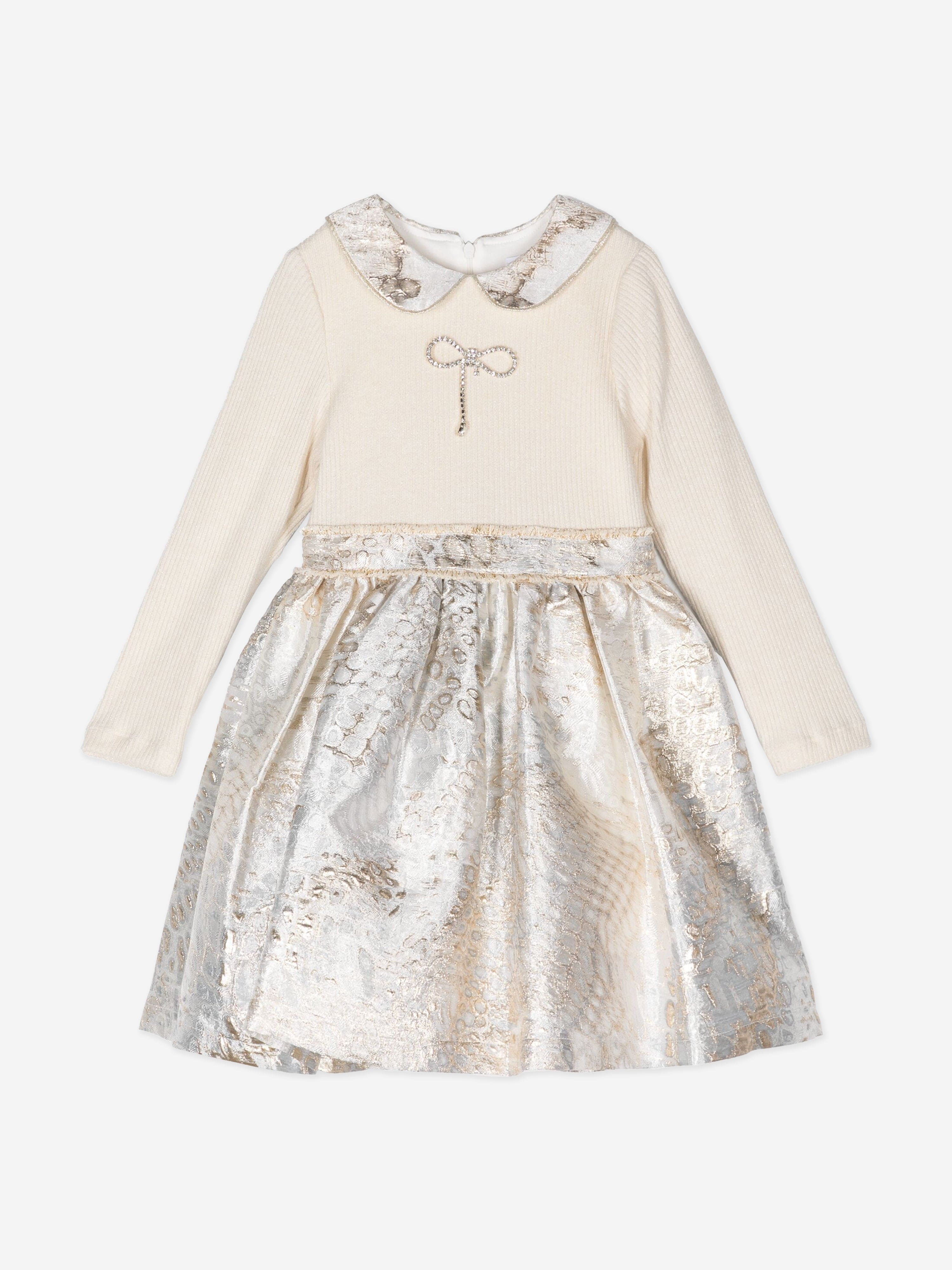 Girls Jersey and Satin Dress in Gold