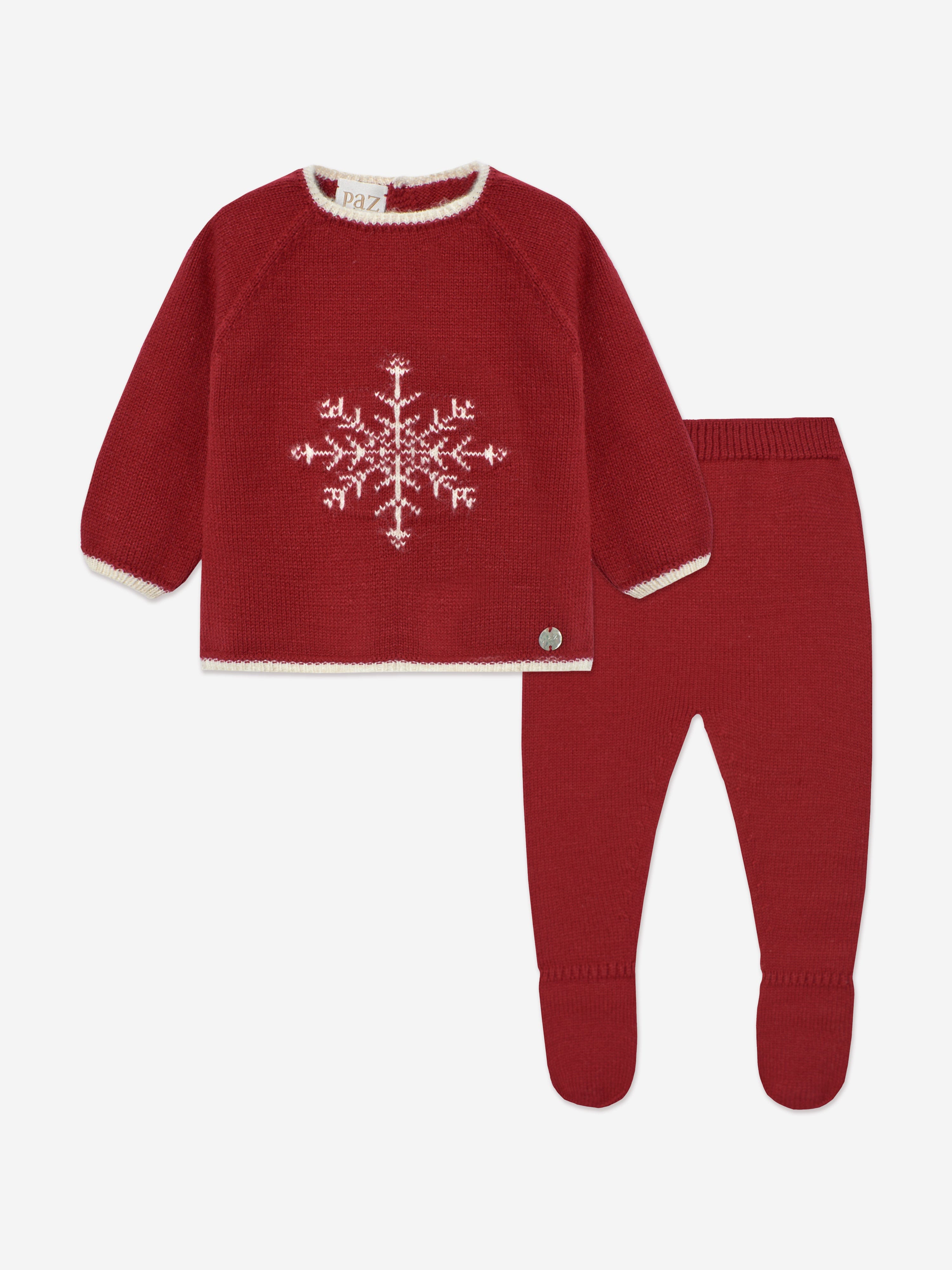 Baby Knitted 2 Piece Snowflake Set in Red
