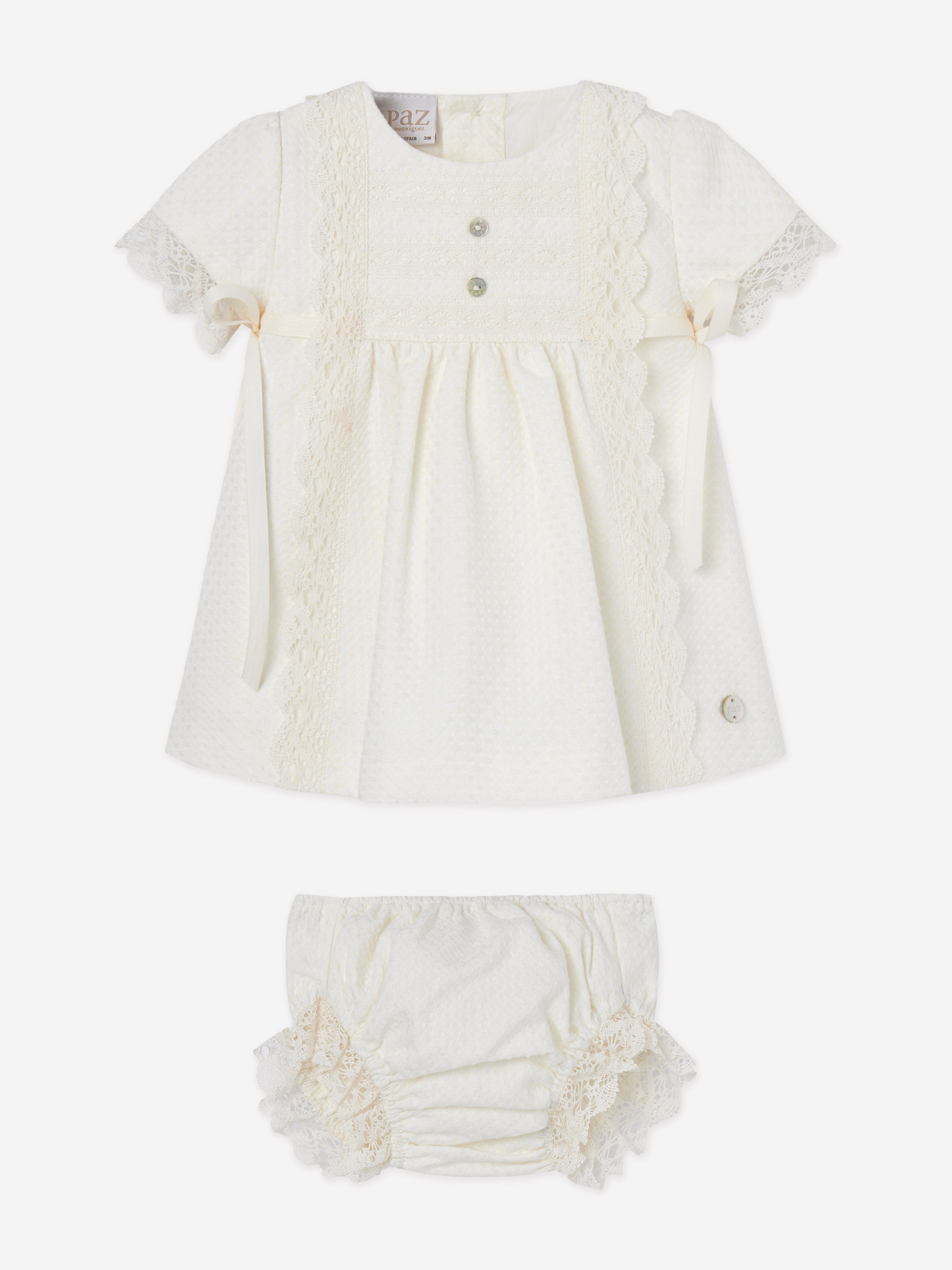 Paz Rodriguez Baby Girls Cotton Dress With Bloomers in Ivory