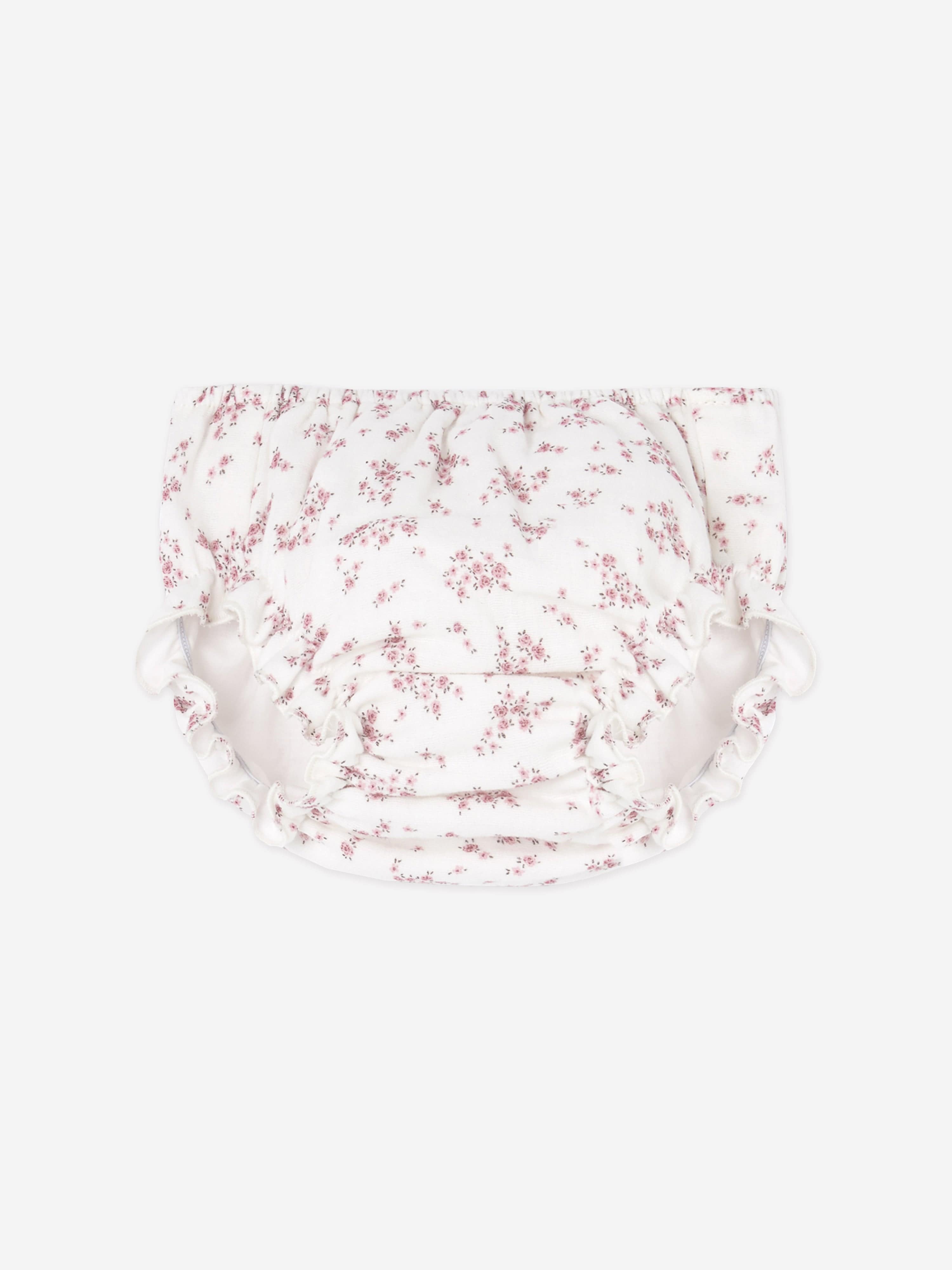 Baby Girls Floral Dress With Bloomers in White
