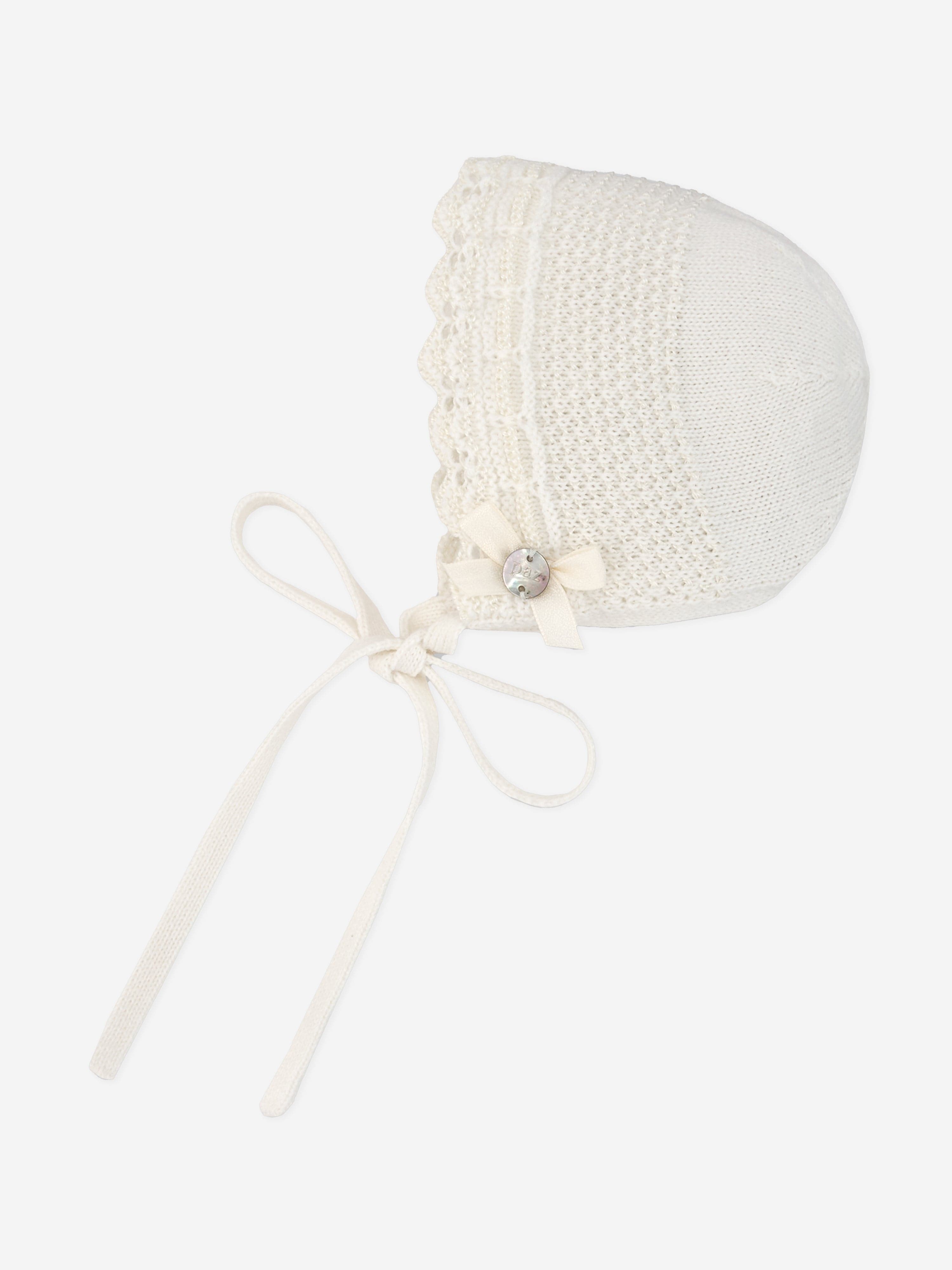 Baby Girls Wool Knit Bonnet in Ivory
