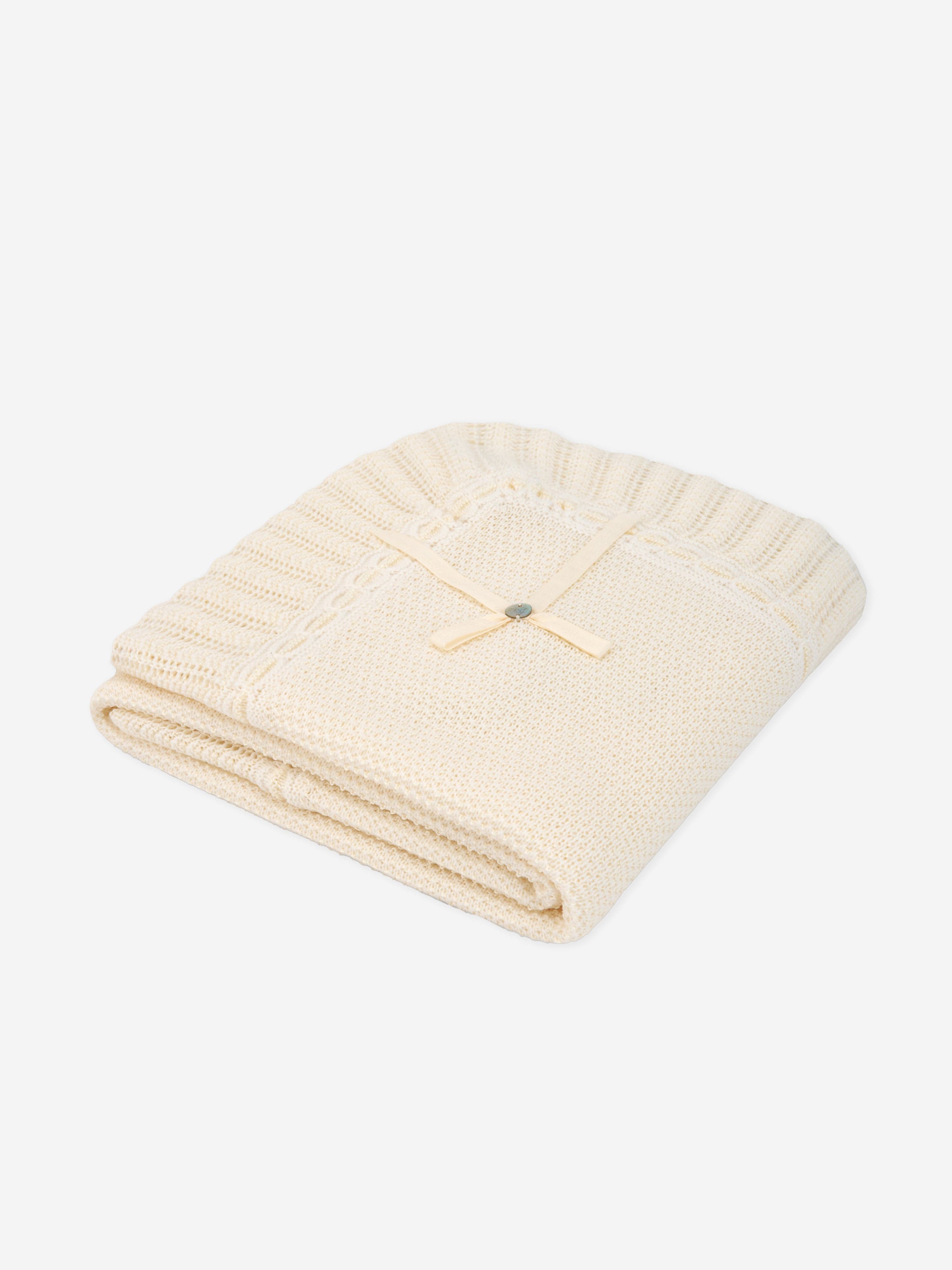 Baby Wool Knit Shawl in Ivory