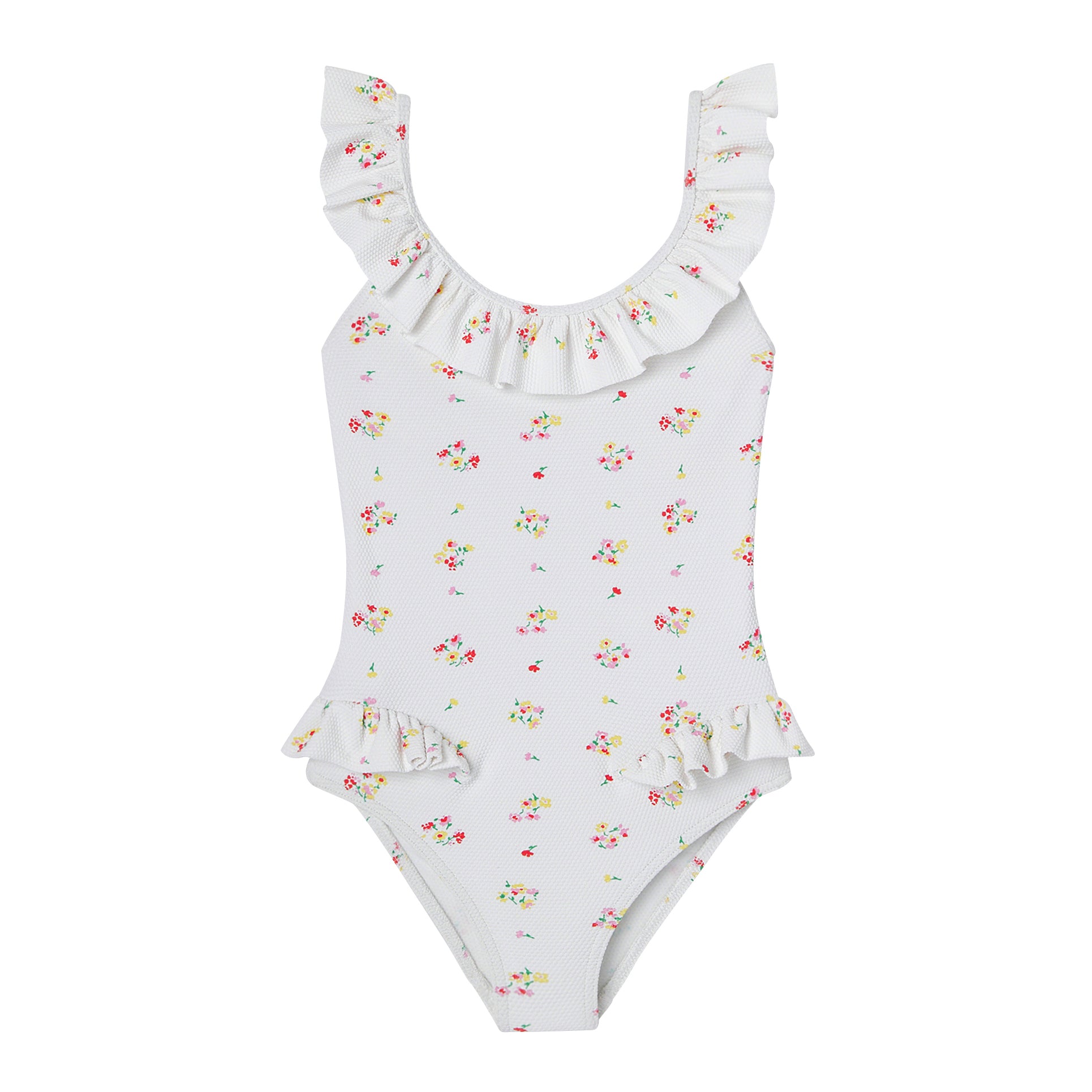 Girls White Floral Swimsuit