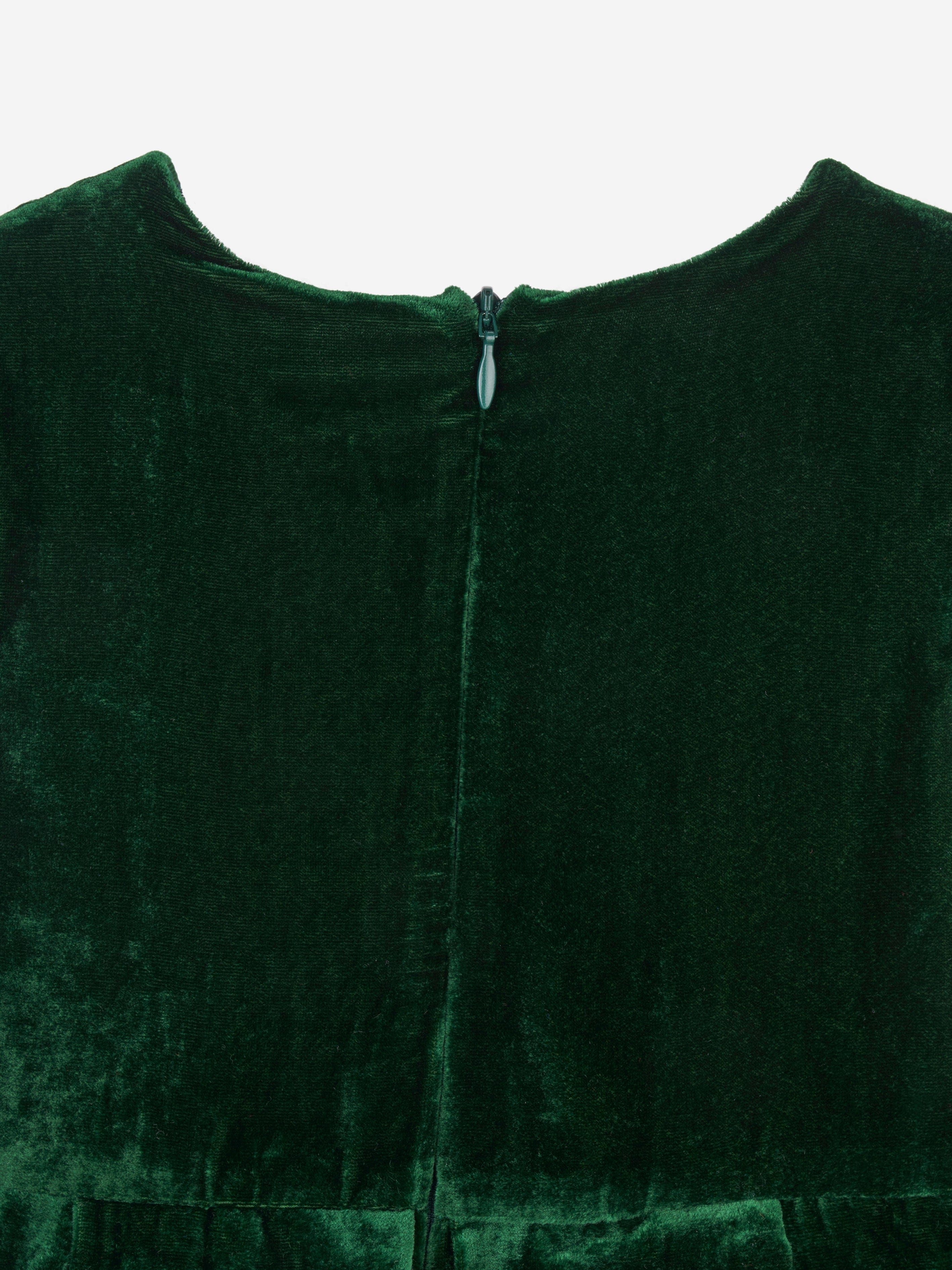 Rachel Riley Girls Tartan Bow Velvet Dress in Green