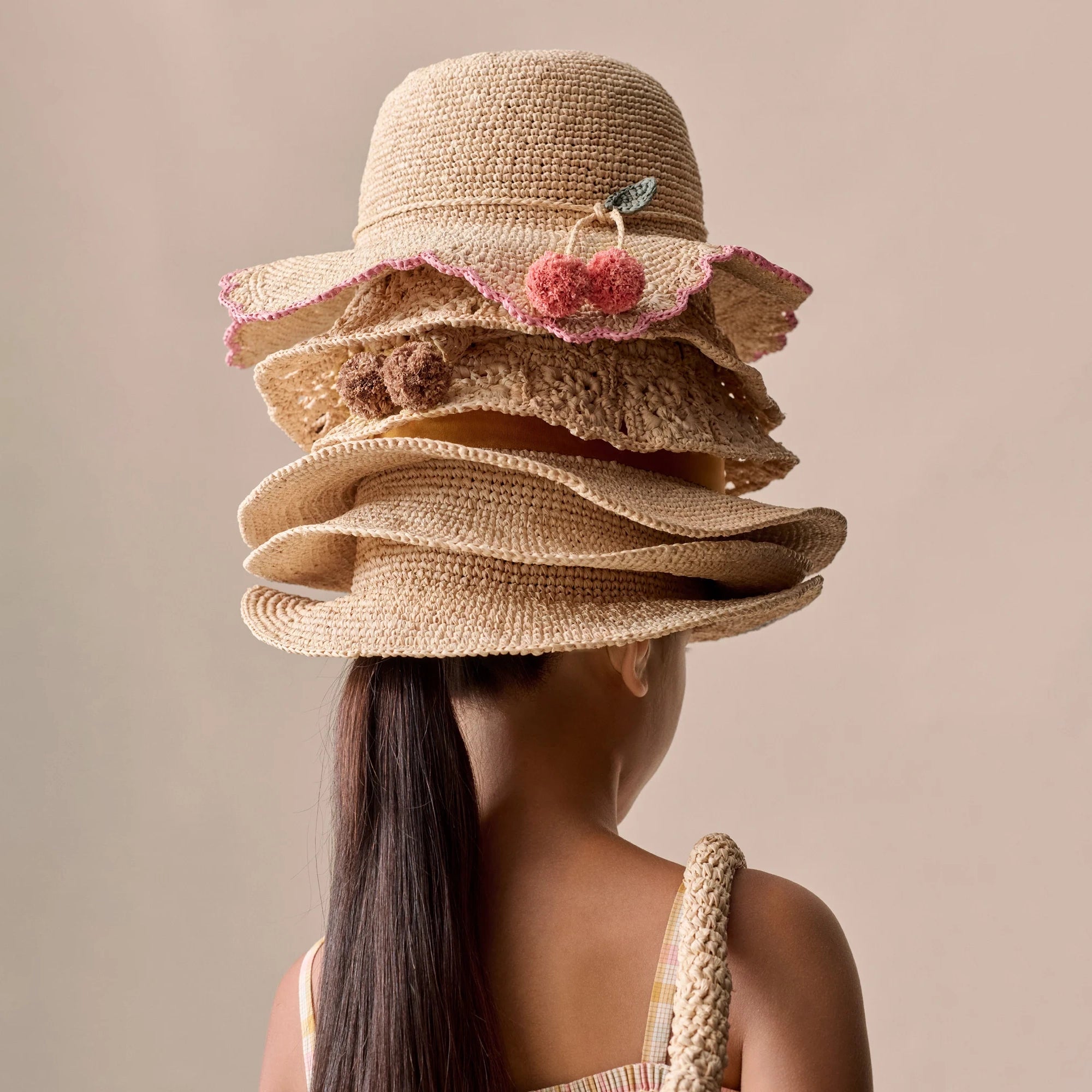 Girls Beige Raffia Sun Hat