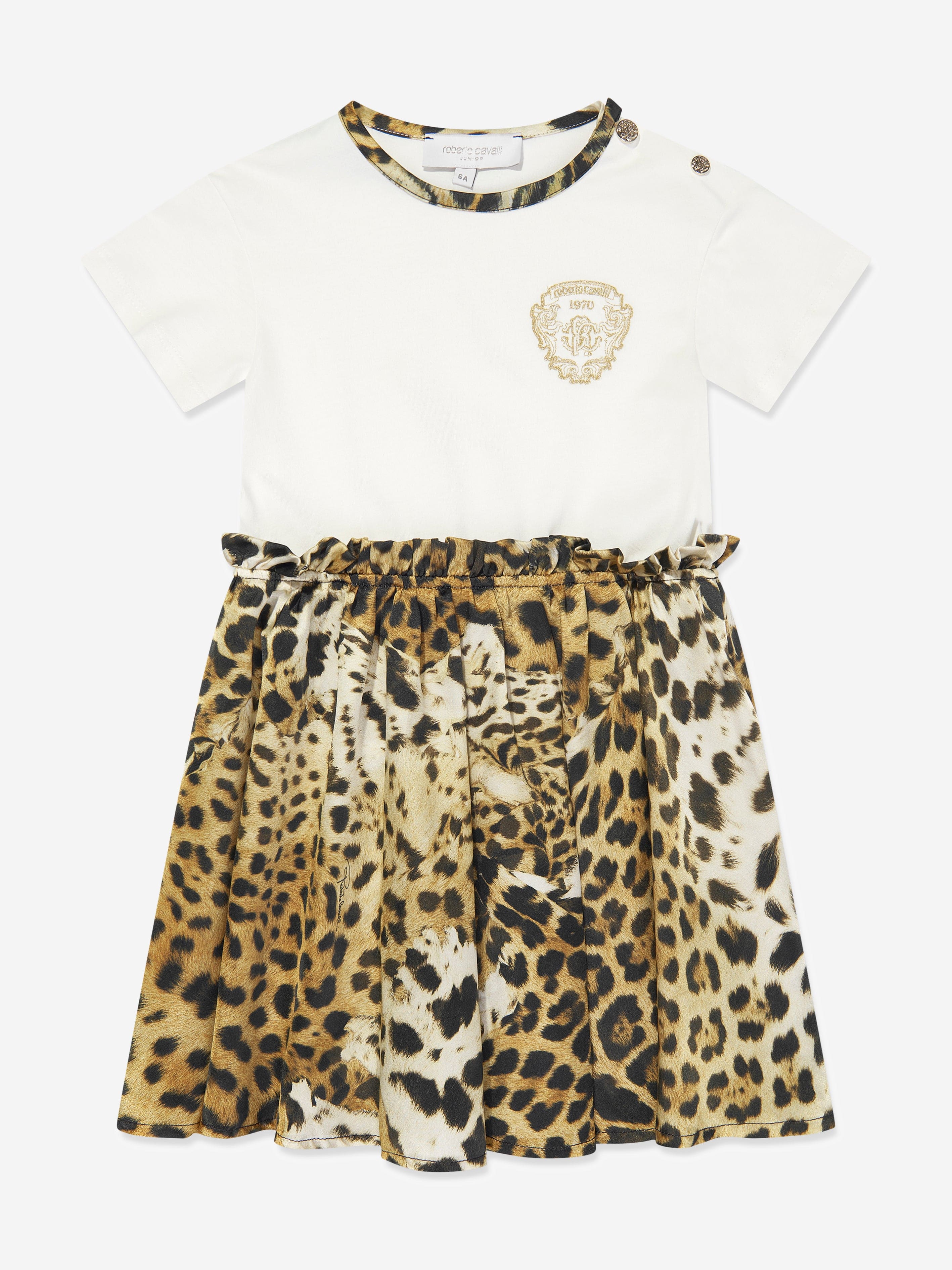 Roberto Cavalli Girls Silk and Jersey Jaguar in White