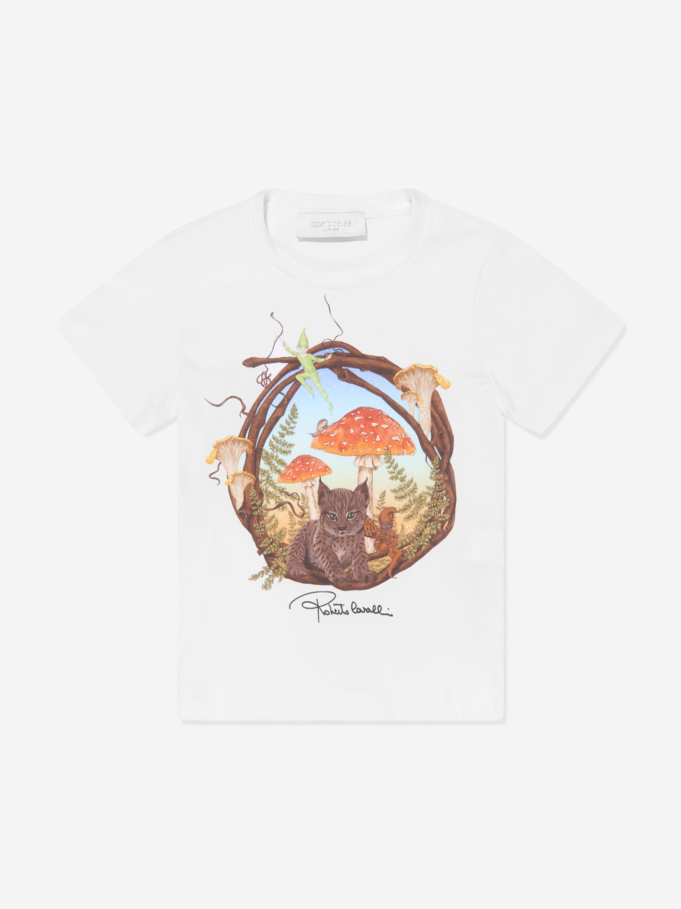 Roberto Cavalli Girls Woodland T-Shirt in White