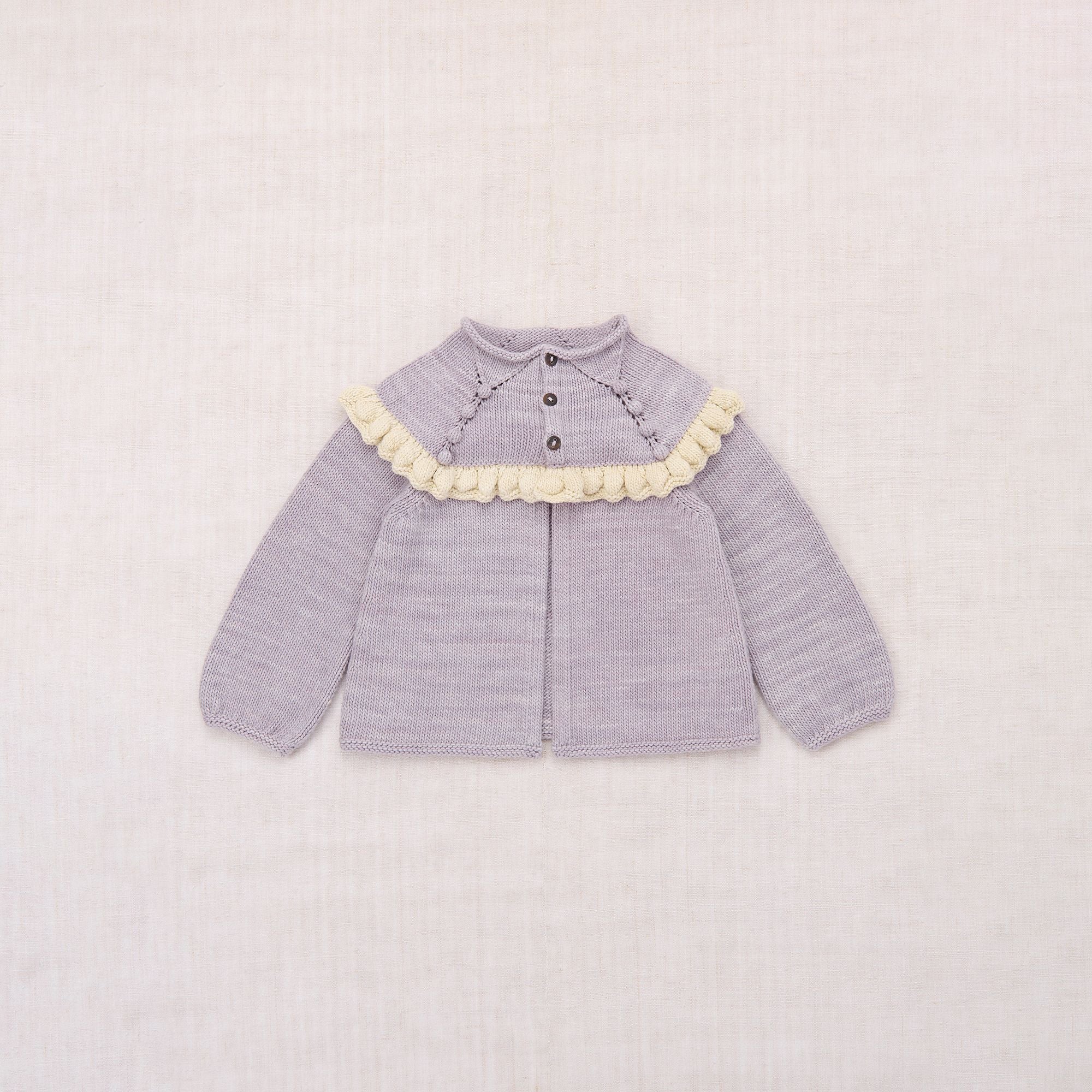 Girls Mist Purple Cotton Ruffle Cardigan