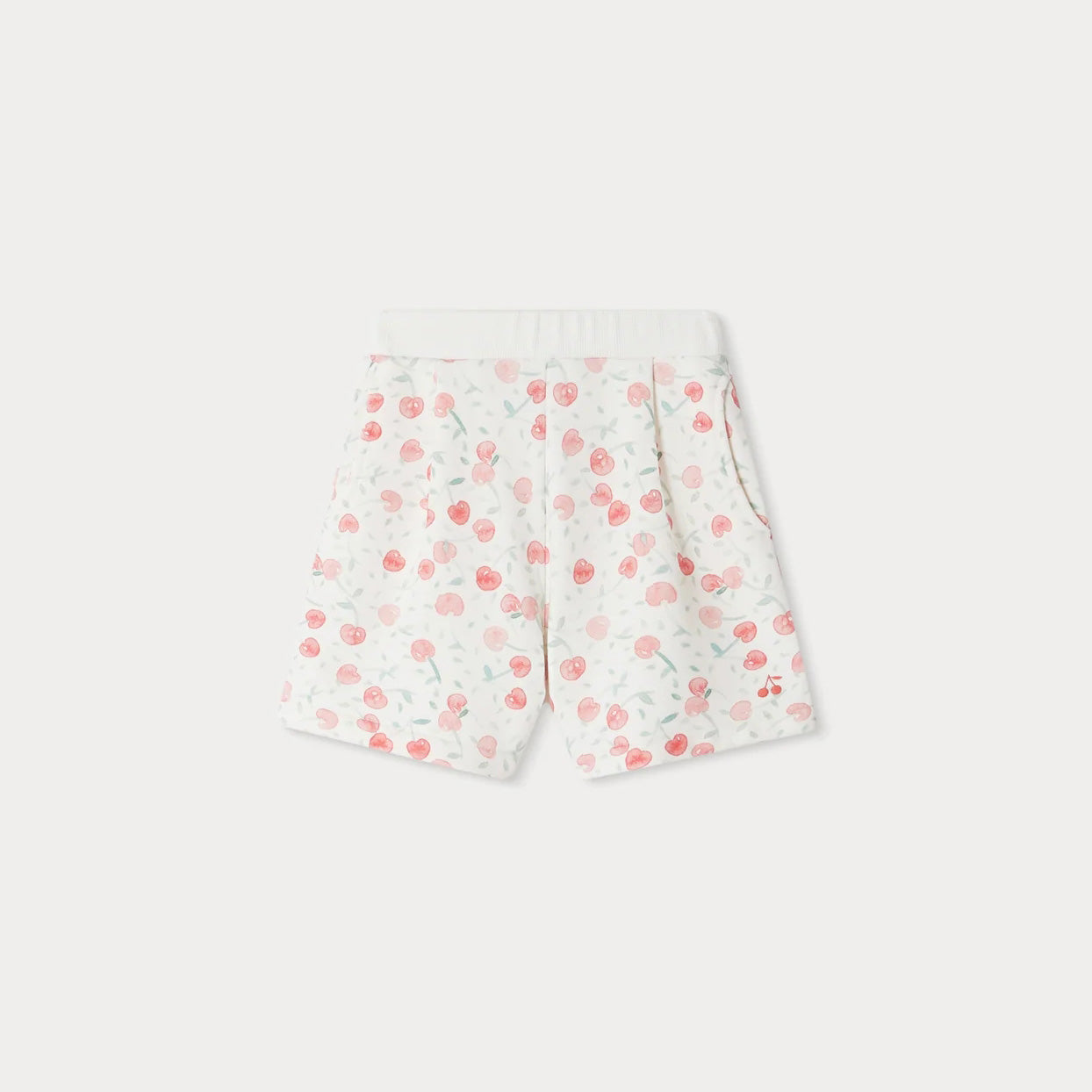 Girls White Cherry Cotton Shorts