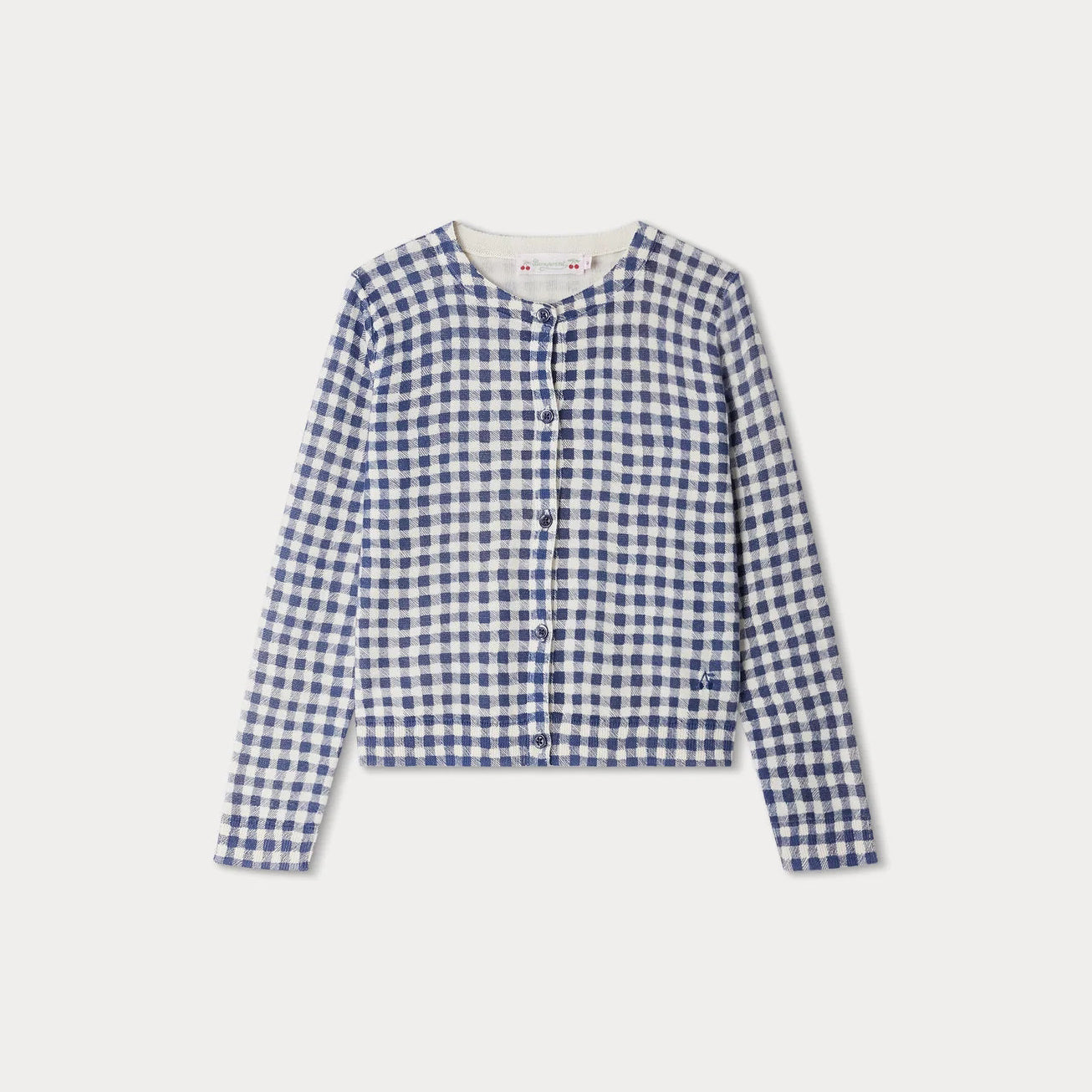 Girls Navy Check Cotton Cardigan