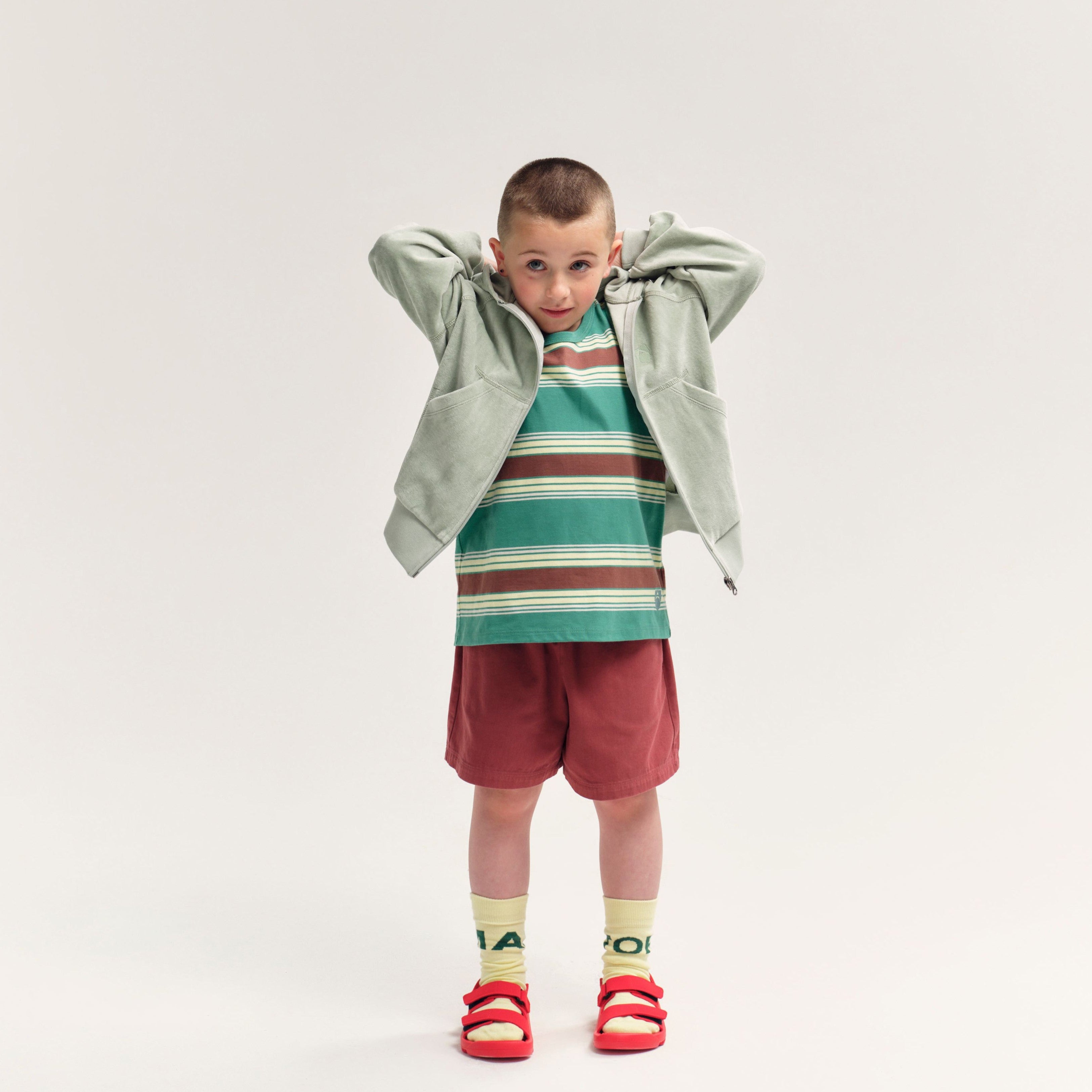Boys & Girls Green Stripe Cotton T-Shirt
