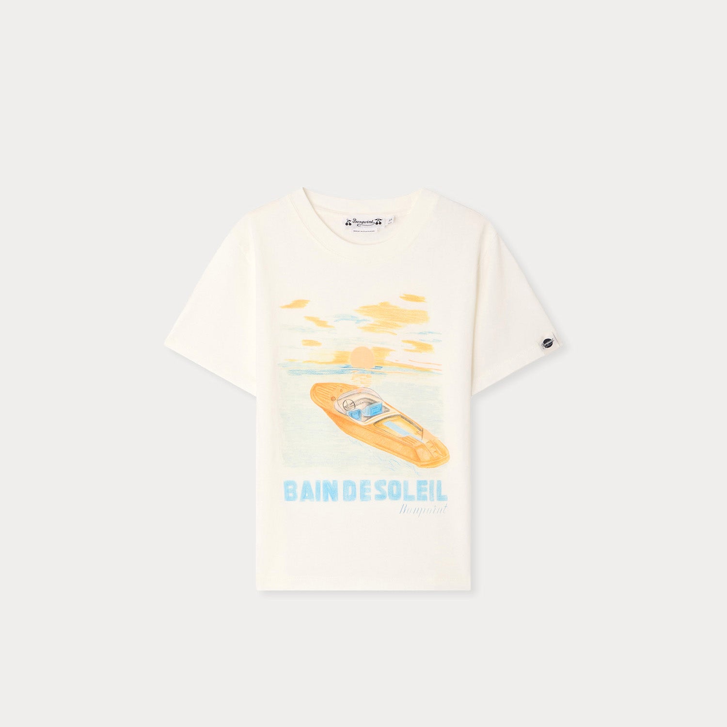 Boys White Printed Cotton T-Shirt